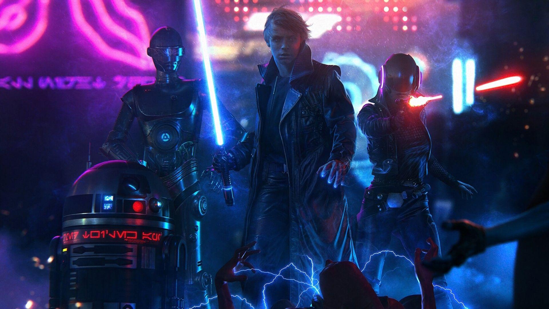 1920x1080 Luke Skywalker, Star Wars, Digital art, Cyberpunk Wallpaper HD / Desktop and Mobile Background