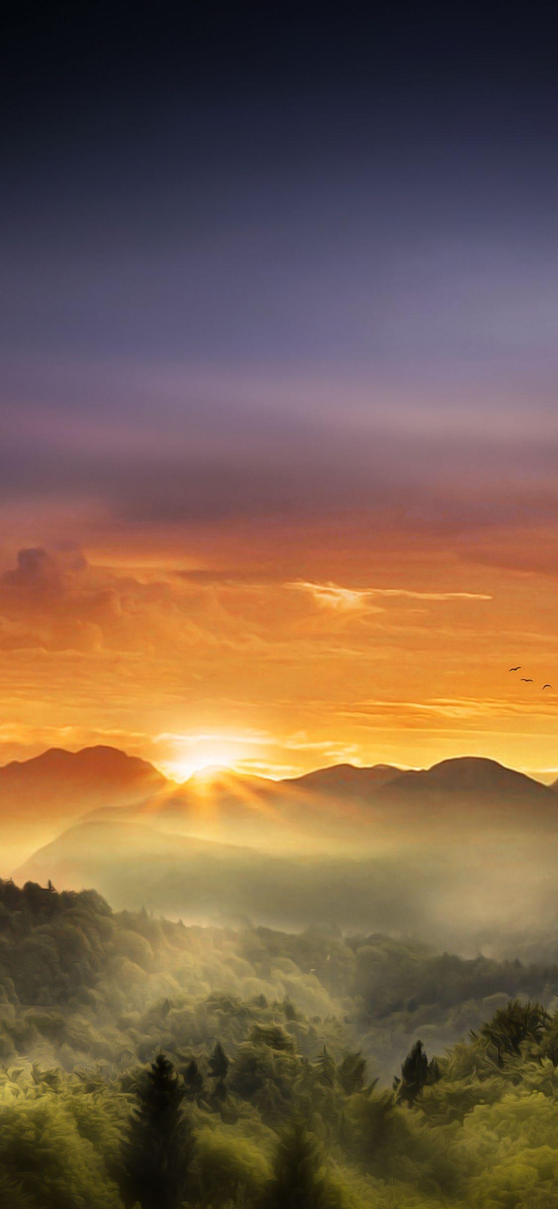 1125x2436 Download 1125x2436 wallpaper horizon, sunrise, mountains, nature