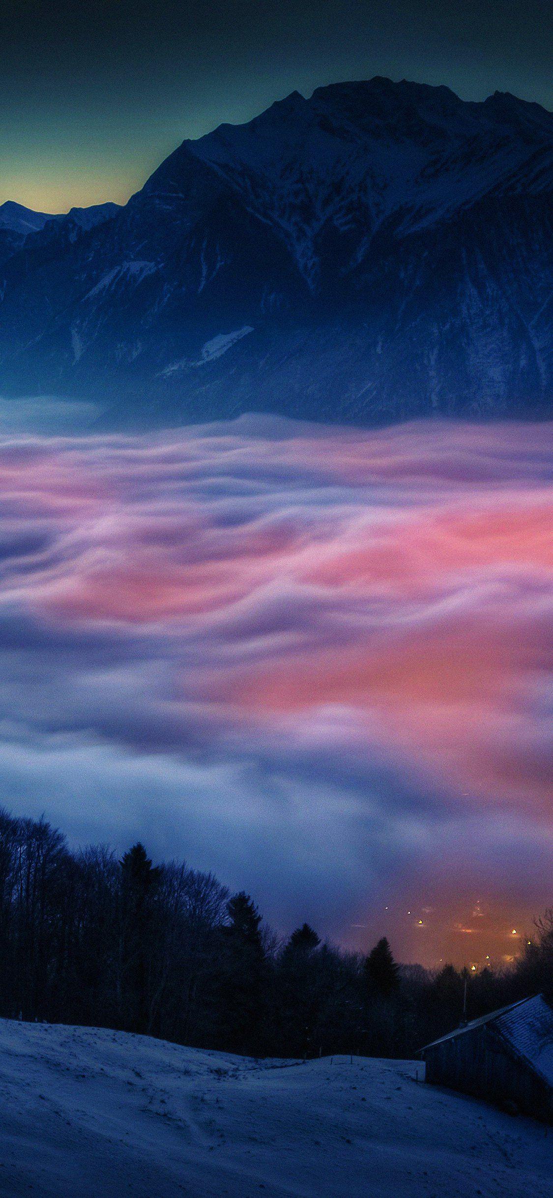 1125x2436 Smoky foggy mountain sunrise iPhone X Wallpaper Free Download