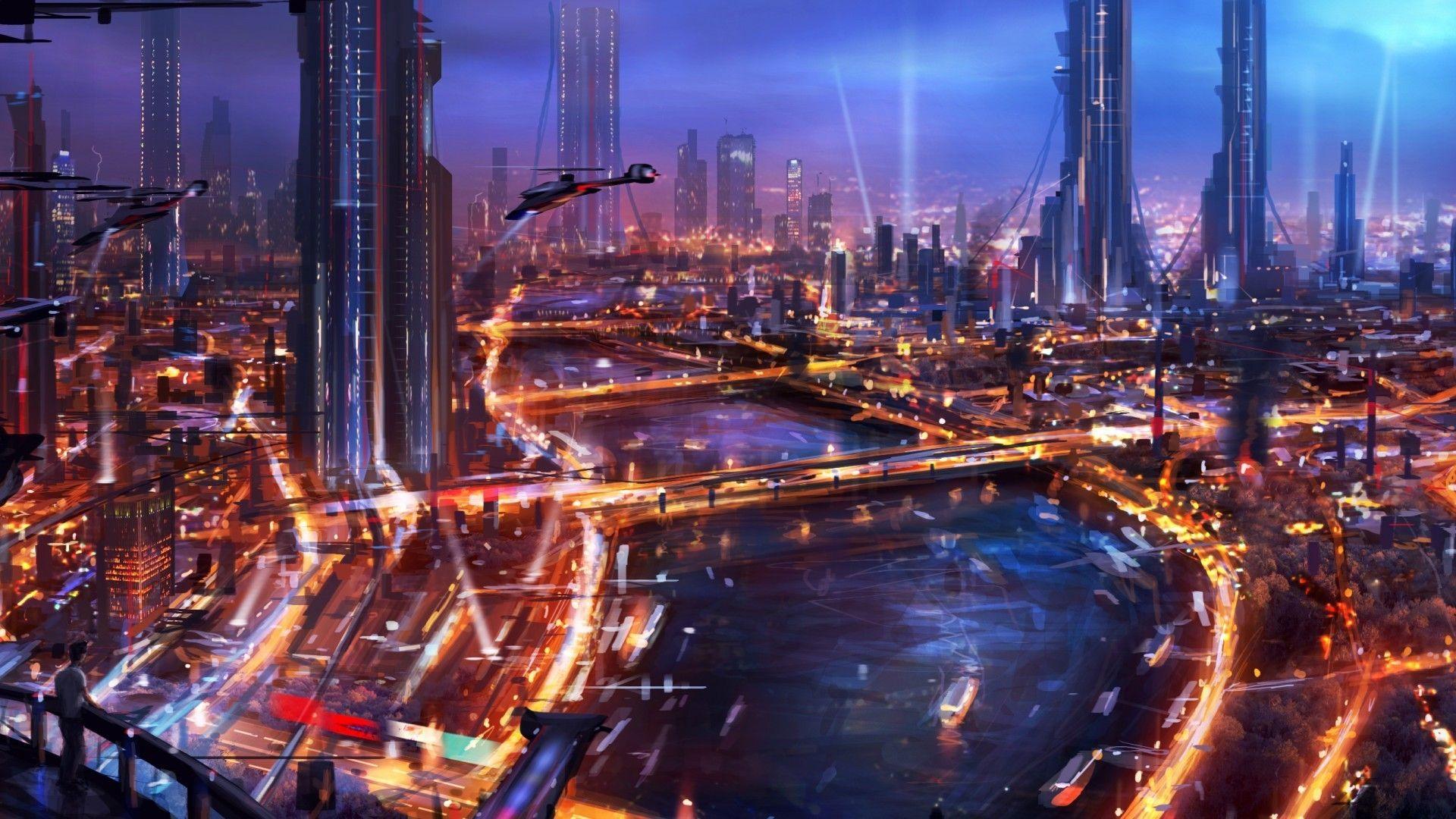 1920x1080 artwork, City, Futuristic, Painting Wallpaper HD / Desktop