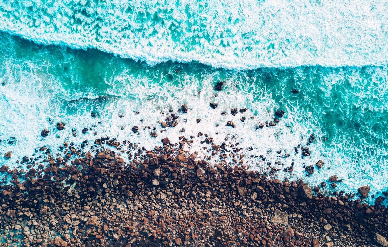 1332x850 Wallpaper sea, stones, wave, drone image for desktop, section