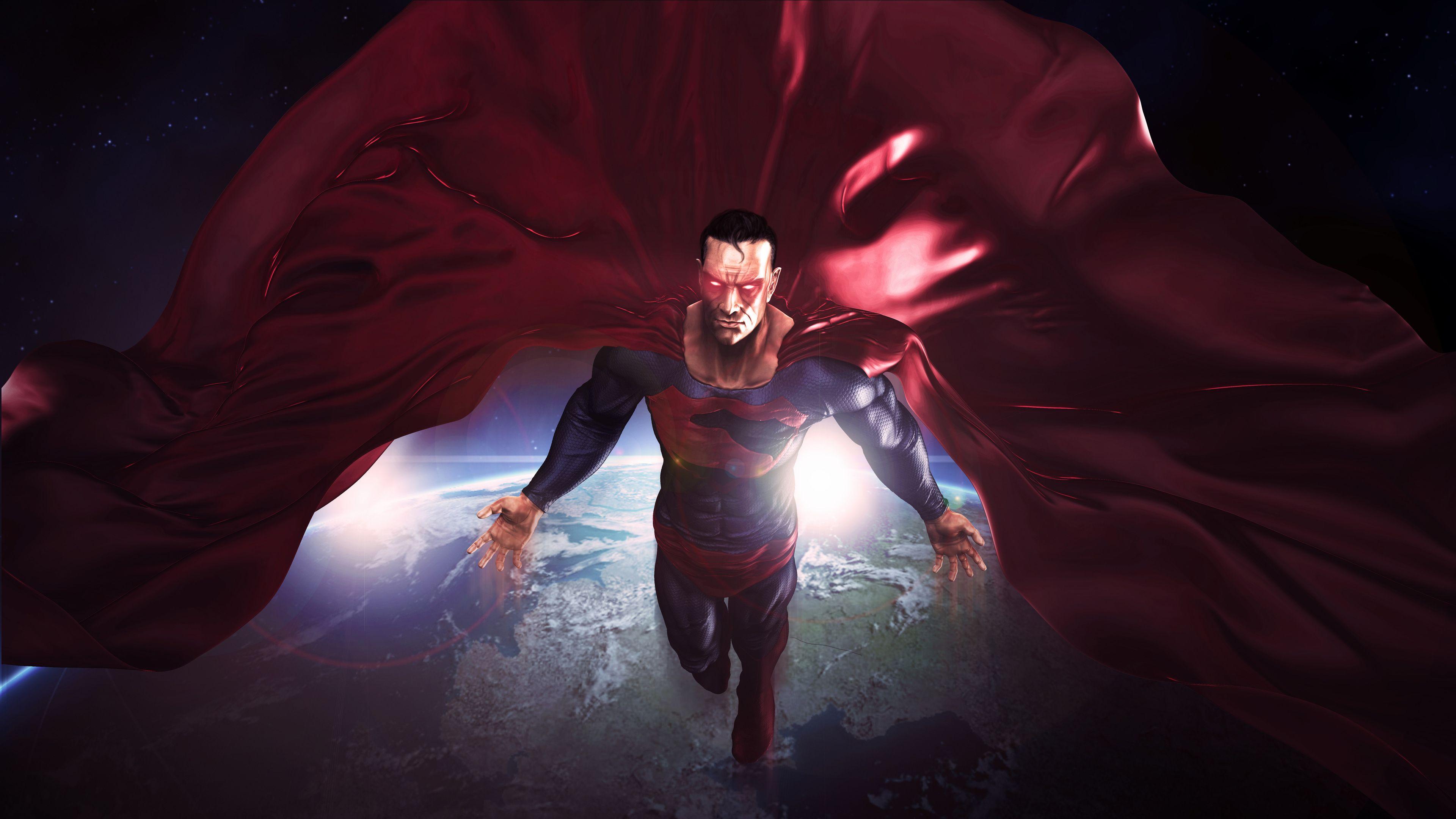 3840x2160 Wallpaper 4k Superman In The Space Red Cape Flying Artwork 8k Wallpaper