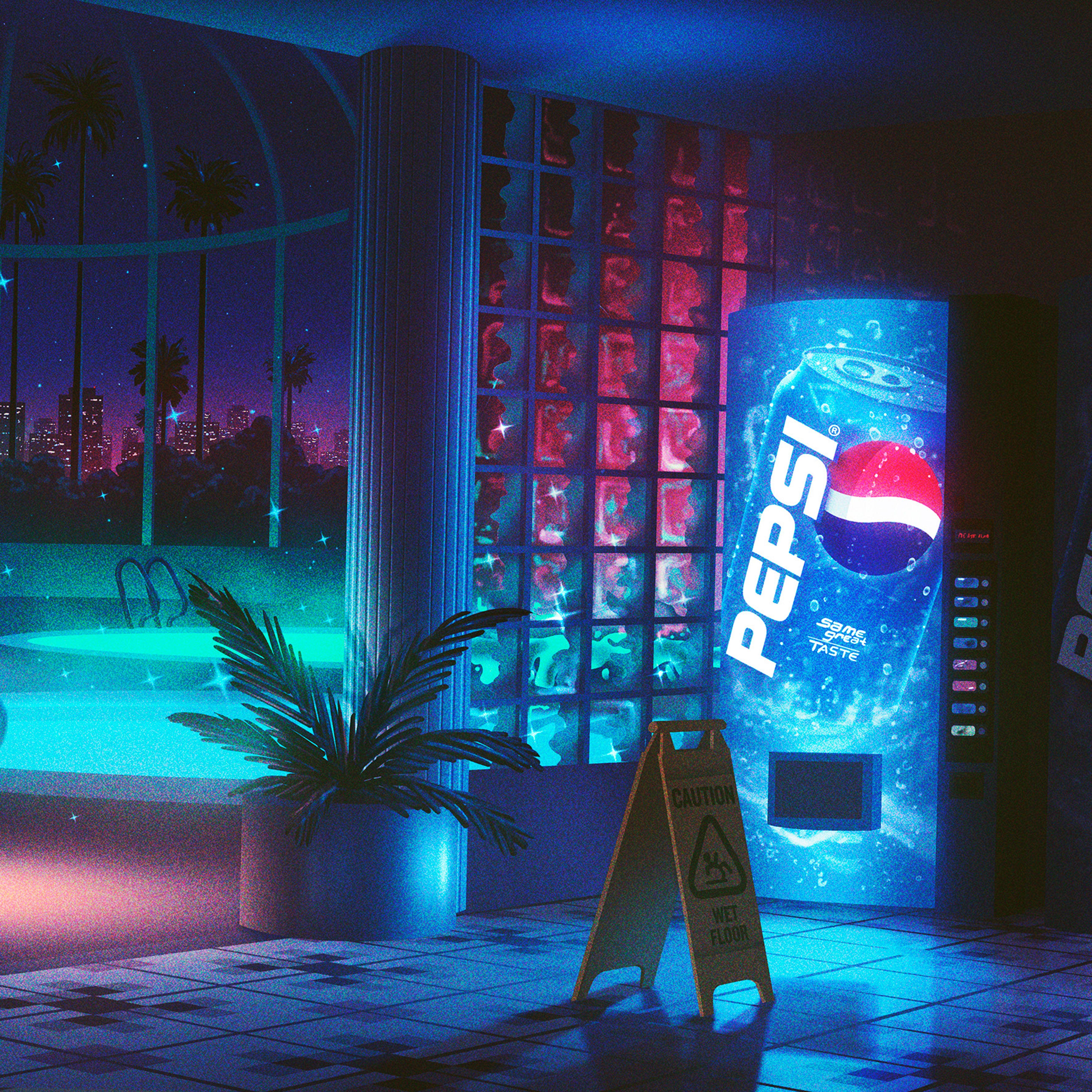 5120x5120 Art Pepsi Illust Night Hotel Wallpaper