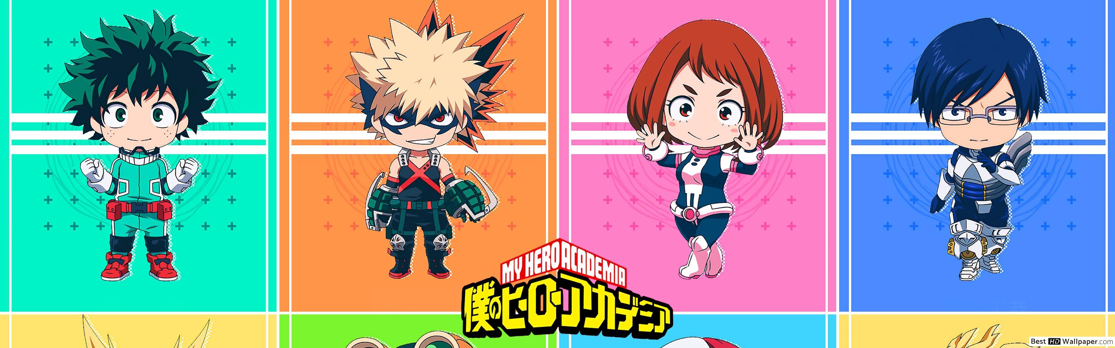 3840x1200 My Hero Academia chibi characters HD wallpaper download
