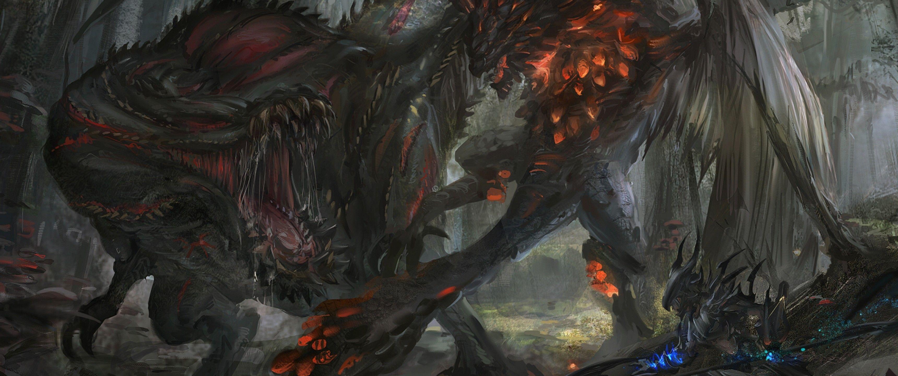 3440x1440 Download 3440x1440 Monster Uhnter: World, Artwork, Dragon