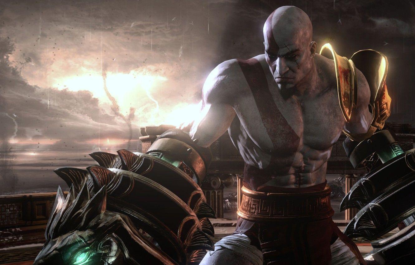 1332x850 Wallpaper game, Kratos, God of War, man, spartan, warrior, god, God of War powerful, strong, muscular, scar, bald, Nemean Cestus, god slayer, ghost of spart image for desktop, section игры