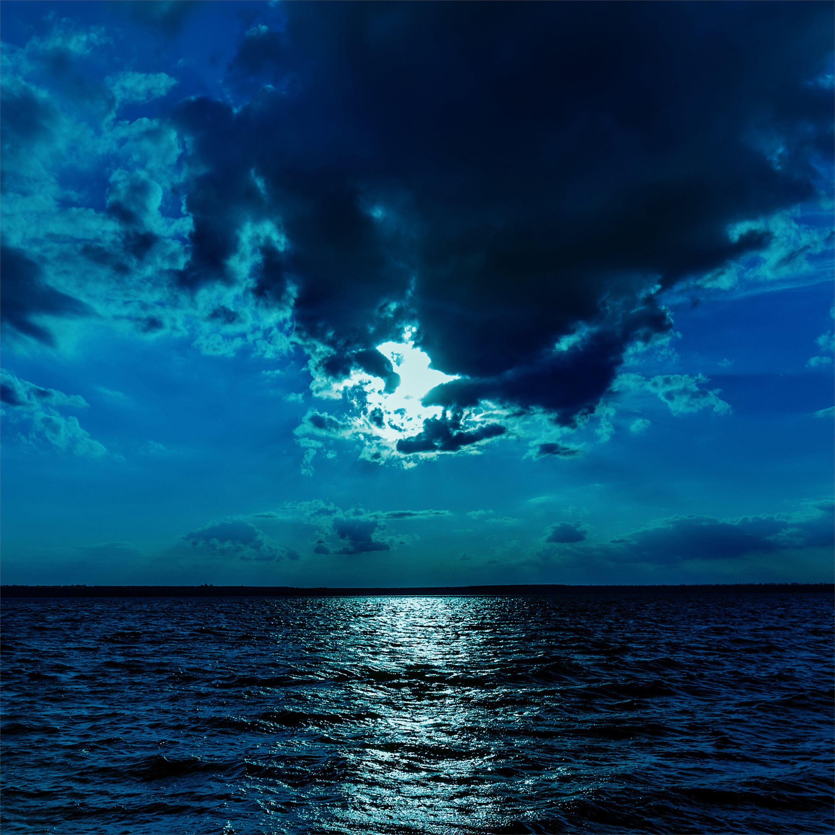 2732x2732 night moon sea sky blue 4k iPad Wallpaper Free Download