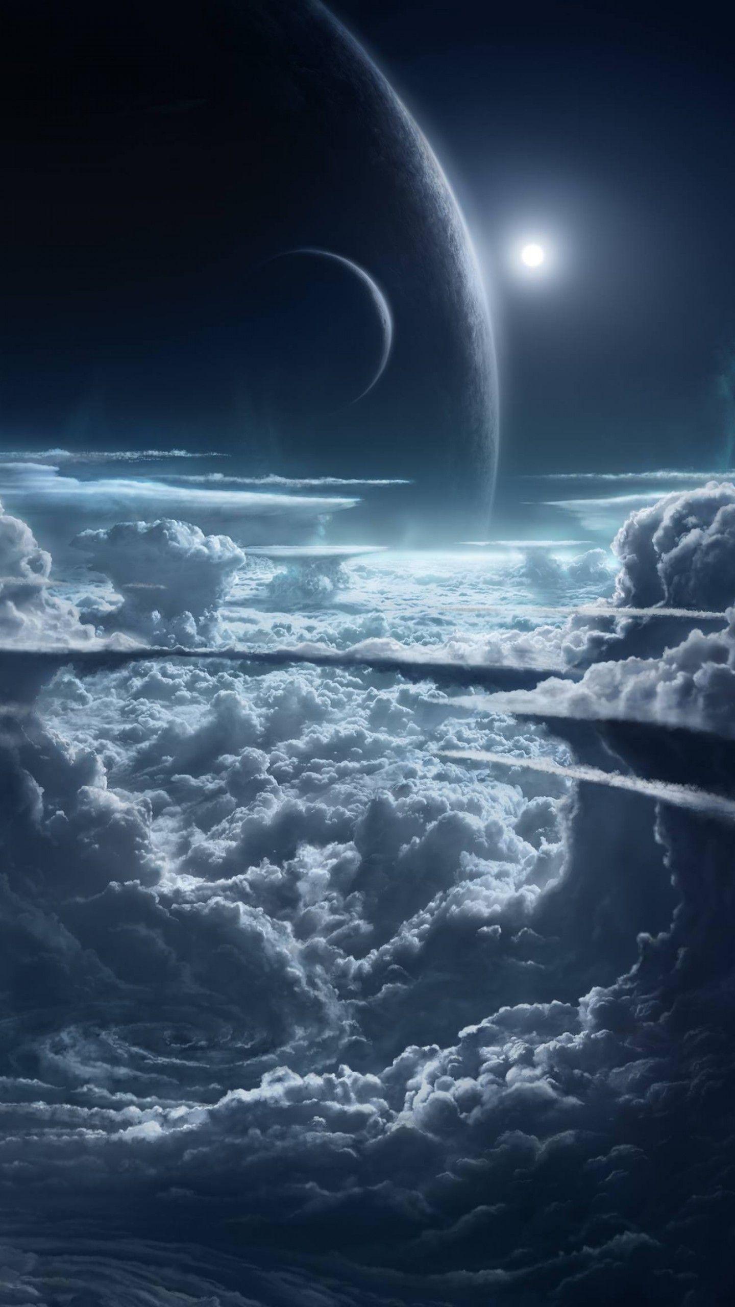 1440x2560 Wallpaper Moon, Planets, Clouds, 4K, Space
