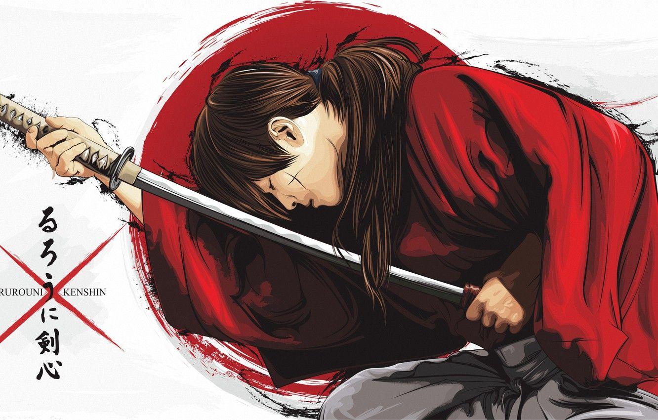 1332x850 Wallpaper anime, art, samurai, guy, Rurouni Kenshin image