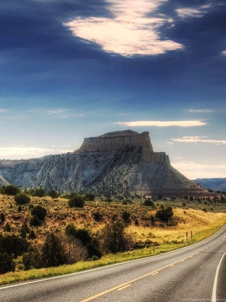 768x1024 Long Road Mountains Scenic iPad Wallpaper Desktop Background