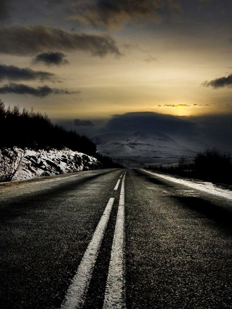 768x1024 Black Road & Winter Scenic iPad mini wallpaper