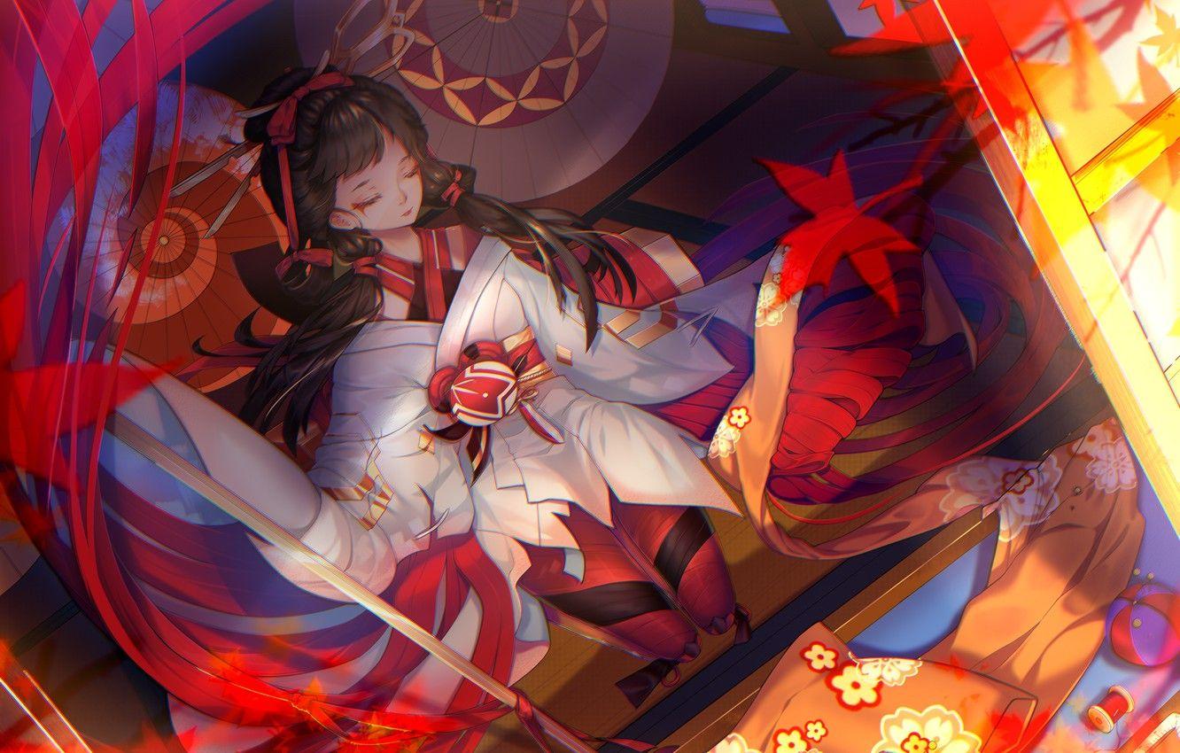 1332x850 Wallpaper girl, umbrella, art, Onmyouji image for desktop
