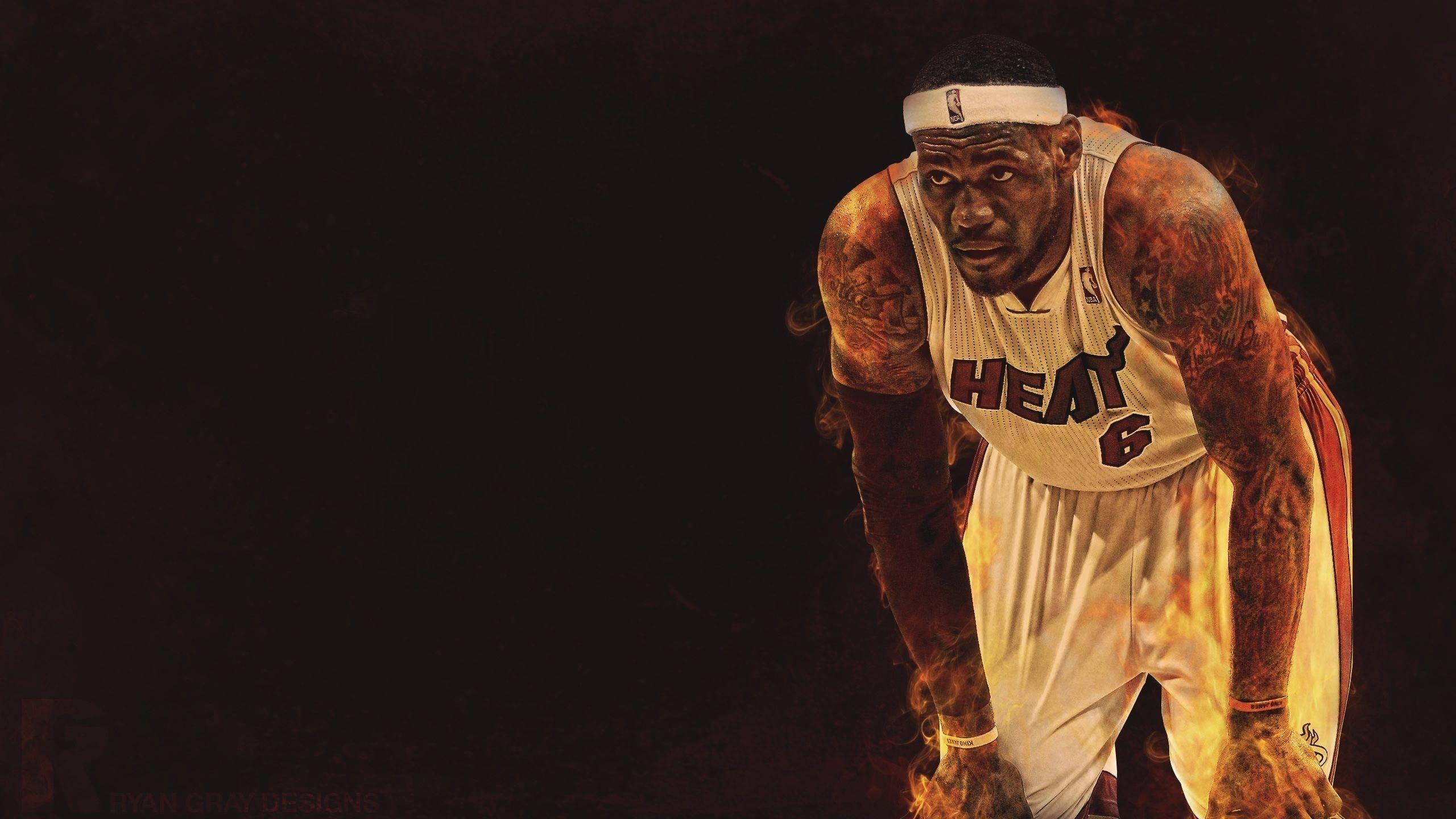 2560x1440 lebron james, nba, player, miami heat, basketball, fire