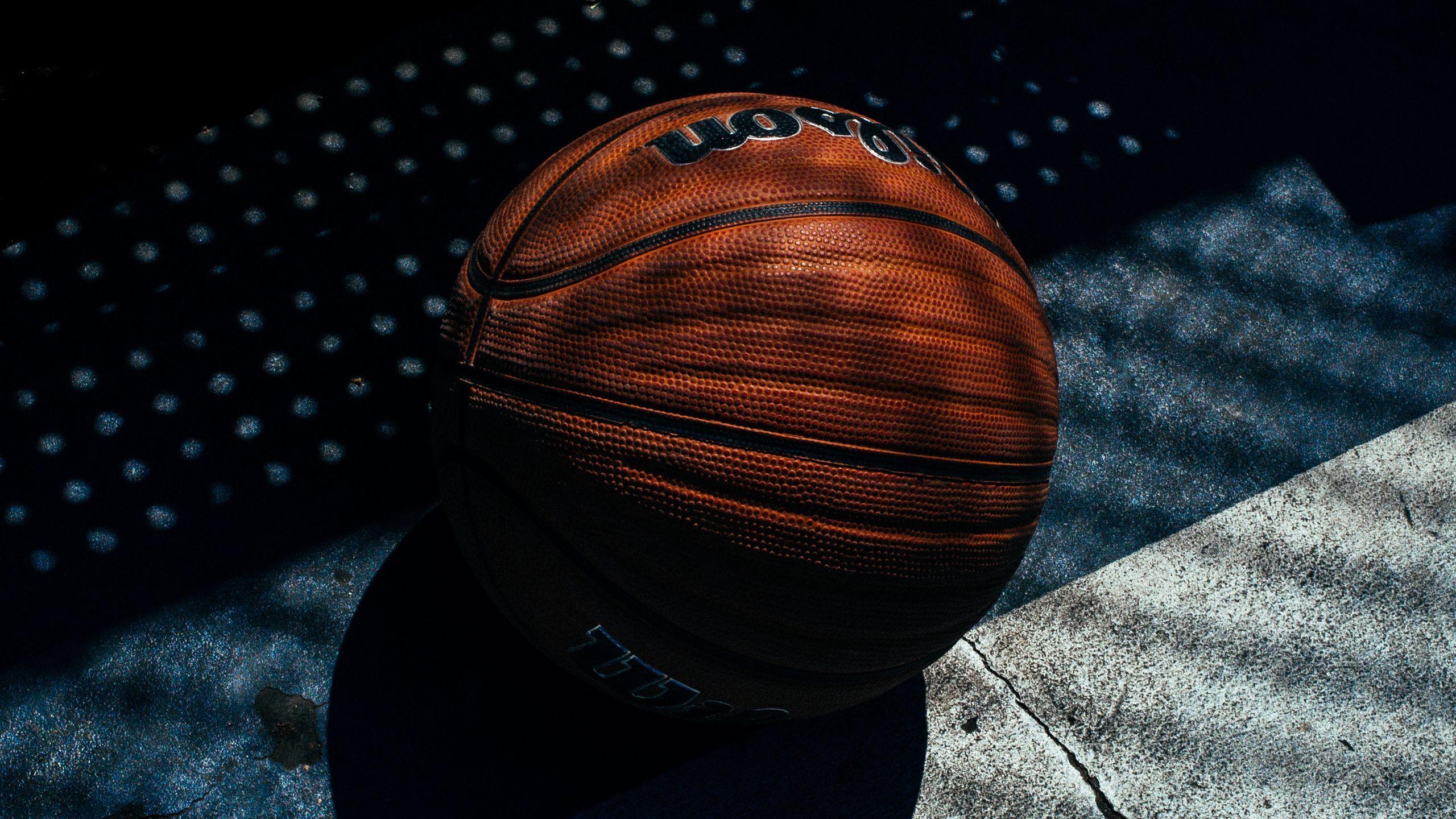 2560x1440 Download wallpaper 2560x1440 basketball ball, basketball, shadow