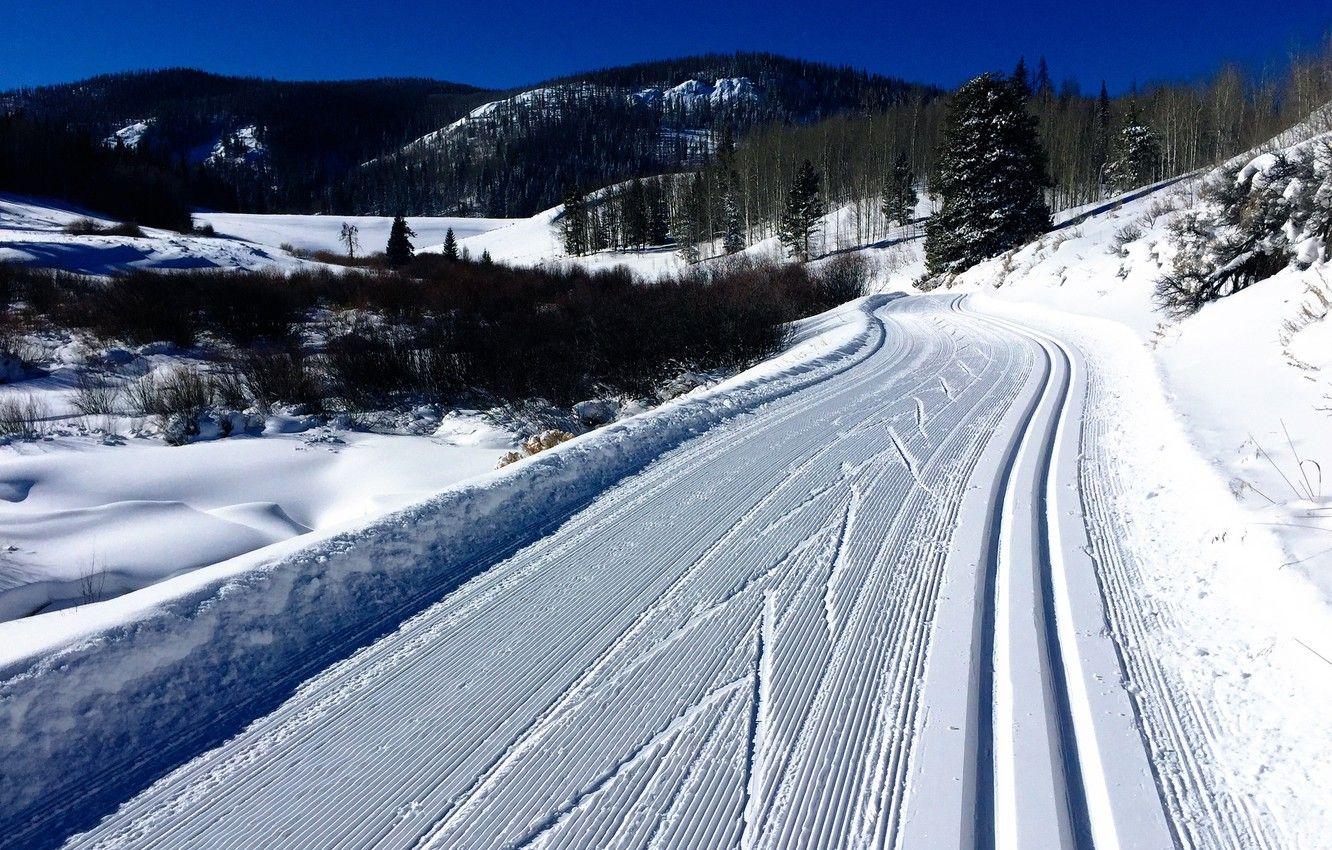 1332x850 Wallpaper the sky, snow, trails, Sunny, Colorado, nordic skiing