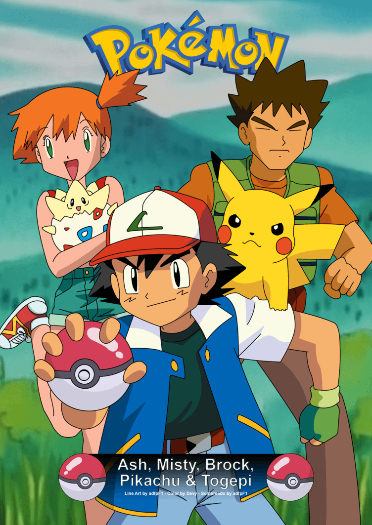 752x1063 Pokemon Card, Misty, Brock, Pikachu y Togepi
