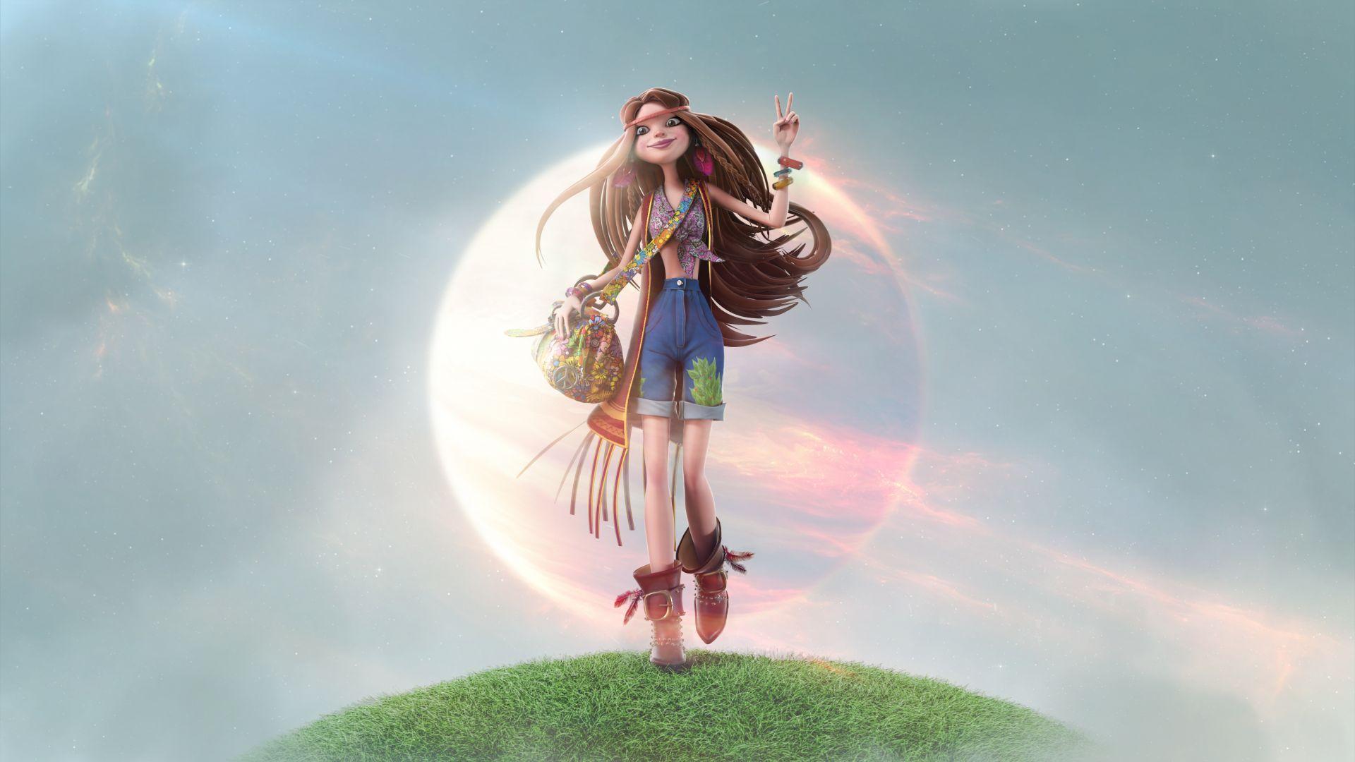 1920x1080 Cô gái hình nền, Hippie, sắc đẹp, vẻ đẹp, 3D, NGHỆ THUẬT