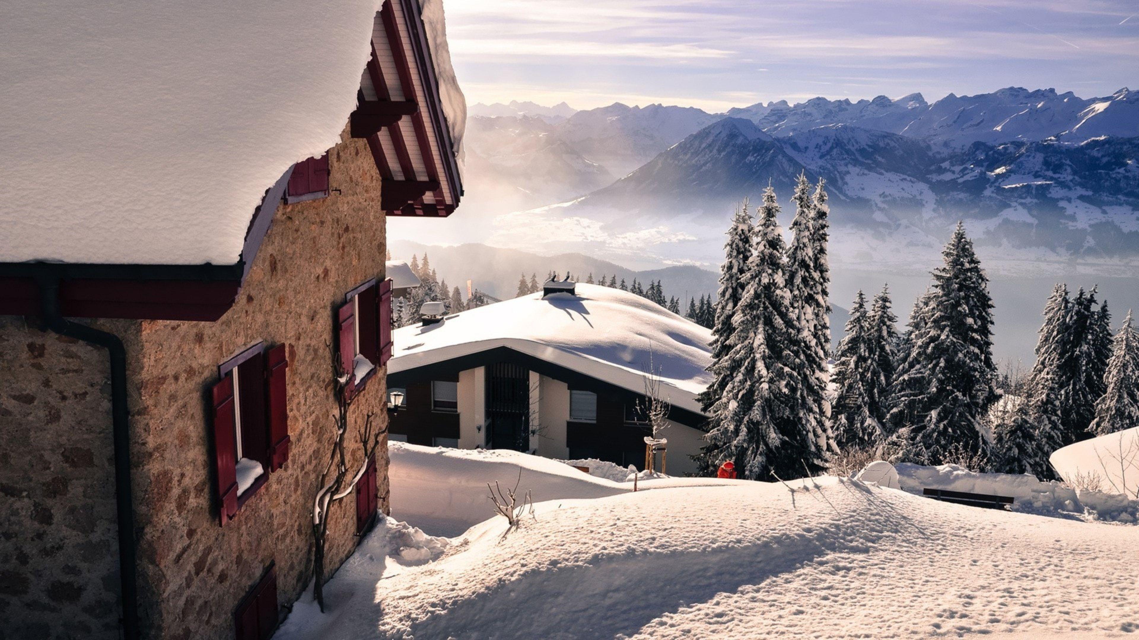 3840x2160 Snow Mountains Winter Wallpaper HD In Snowy Mountains