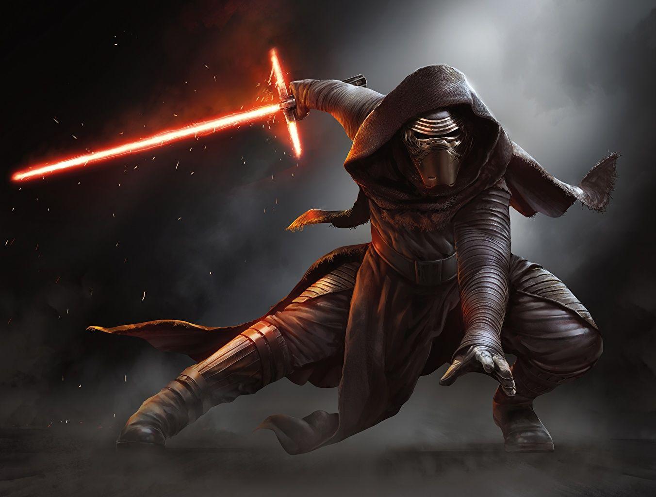 1352x1024 Photo Star Wars: The Force Awakens Swords Warriors Kylo Ren Fantasy