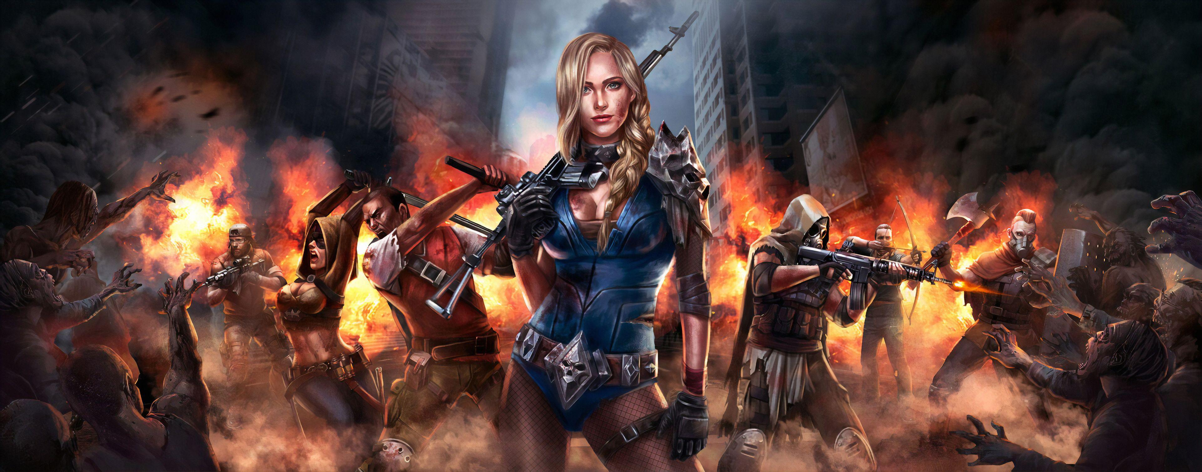 3840x1510 Girl With Gun Killing Zombie, HD Artist, 4k Wallpaper, Image, Background, Photo and Picture
