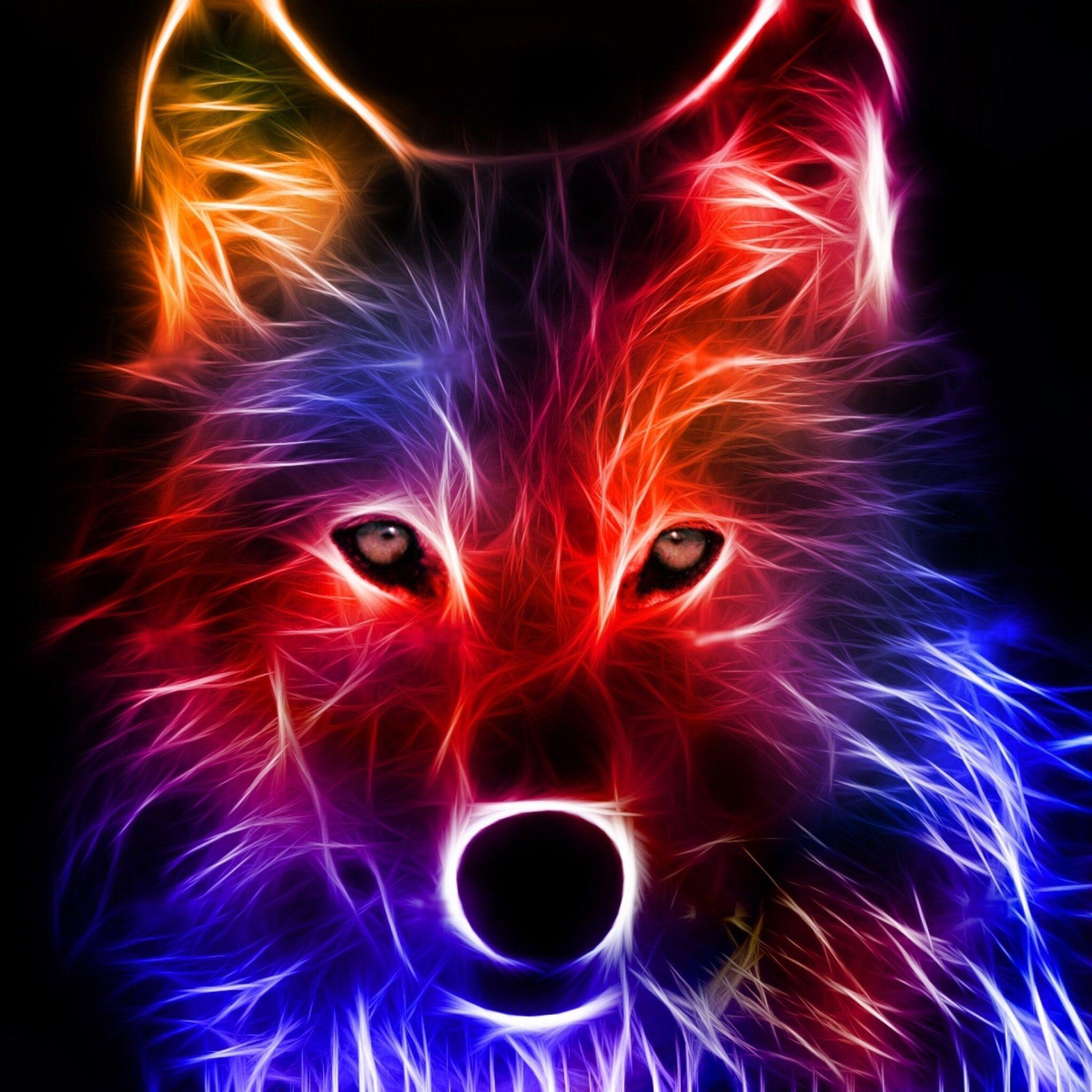Neon wolf in the clouds above the forest Desktop wallpapers 1680x1050