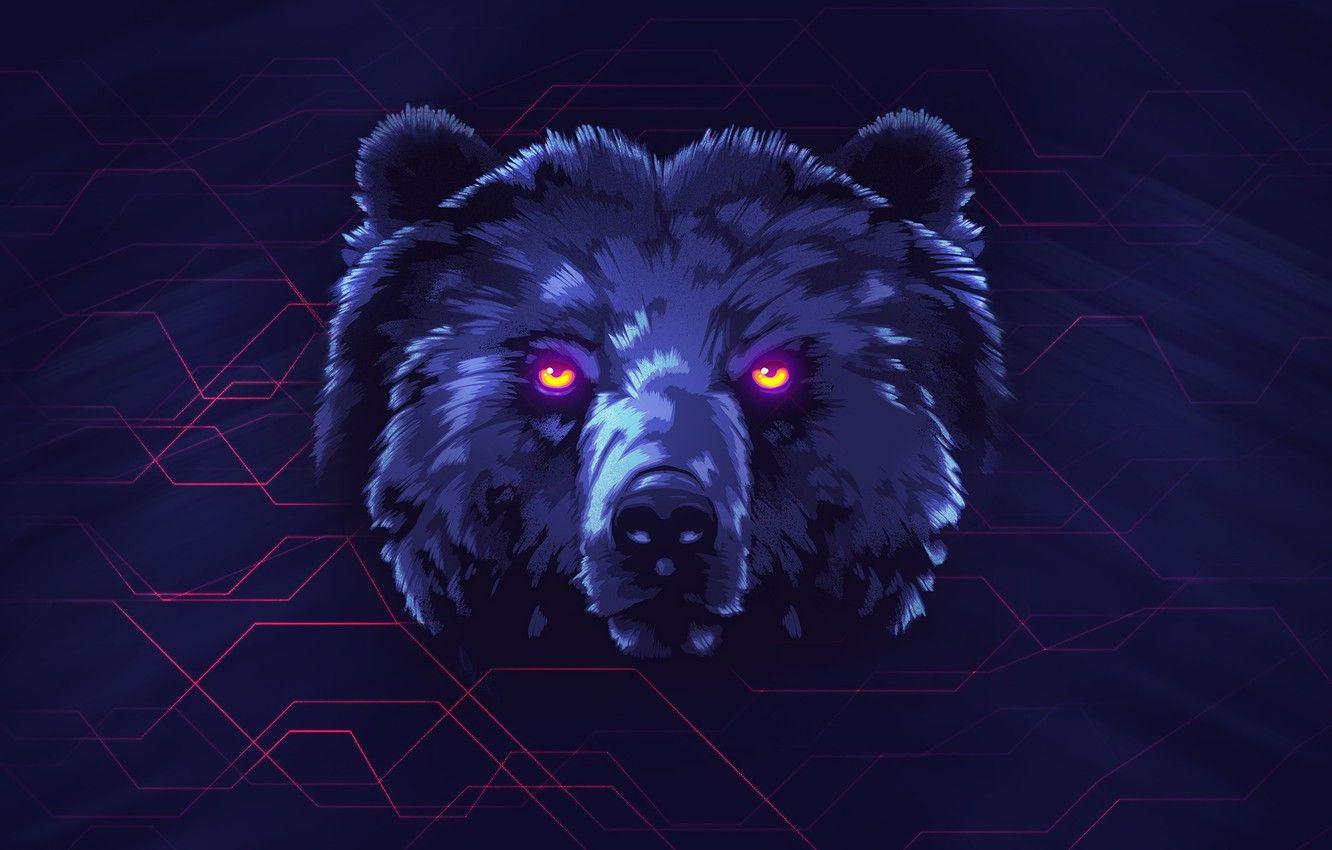 1332x850 Wallpaper Bear, Background, Face, Neon, Animals, James White