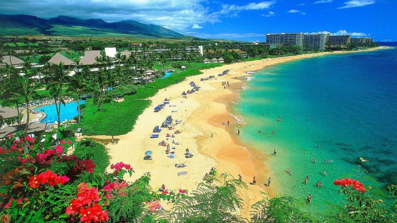 1366x768 Beautiful Scenery Kaanapali Beach Maui Hawaii Archipelago United