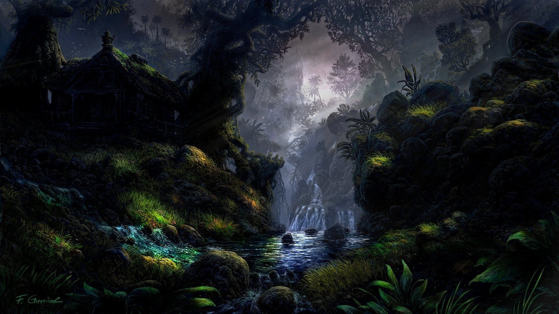1920x1080 Enchanted Jungle Waterfall: A Fantasy Forest HD Wallpaper By Fel Xx1080