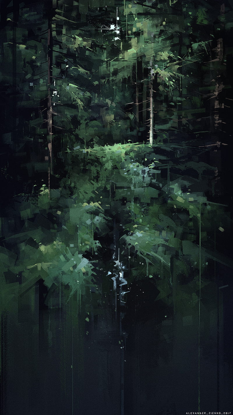 800x1422 Entering the forest, dark, jungle, painting, spring, tree, HD phone wallpaper