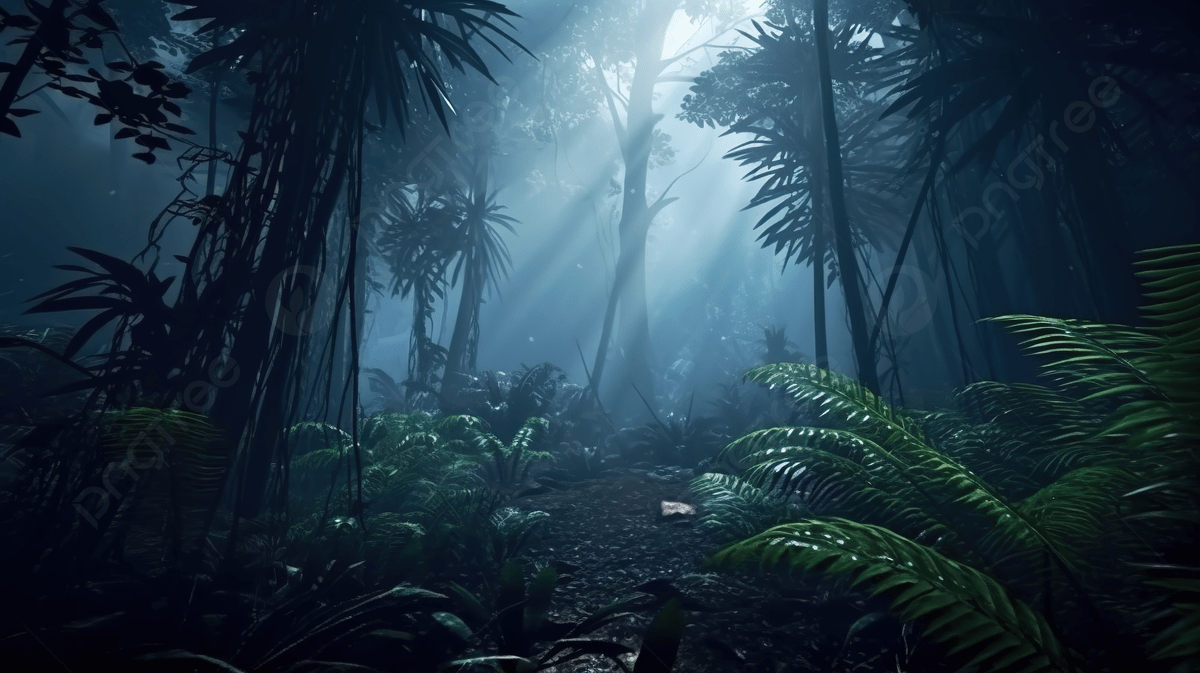1200x673 Misty Jungle At Night 3D Illustration Of Dark Forest Trees In Thick Fog, Wallpaper, Tropical Wallpaper, Background Background Image And Wallpaper for Free Download