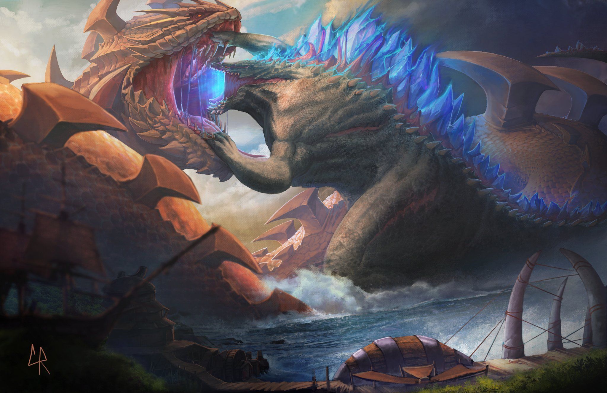 2048x1325 Deviljho X Godzilla Fusion vs Dalamadur ( Art By Kevin Chapman )