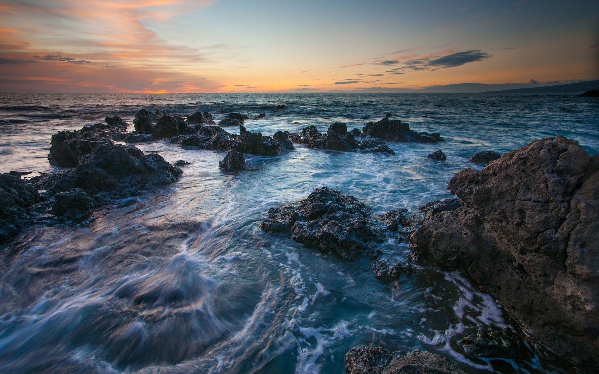 1920x1200 Wallpaper Hawaii scenery, sea, rocks, sunset 1920x1200 HD Picture