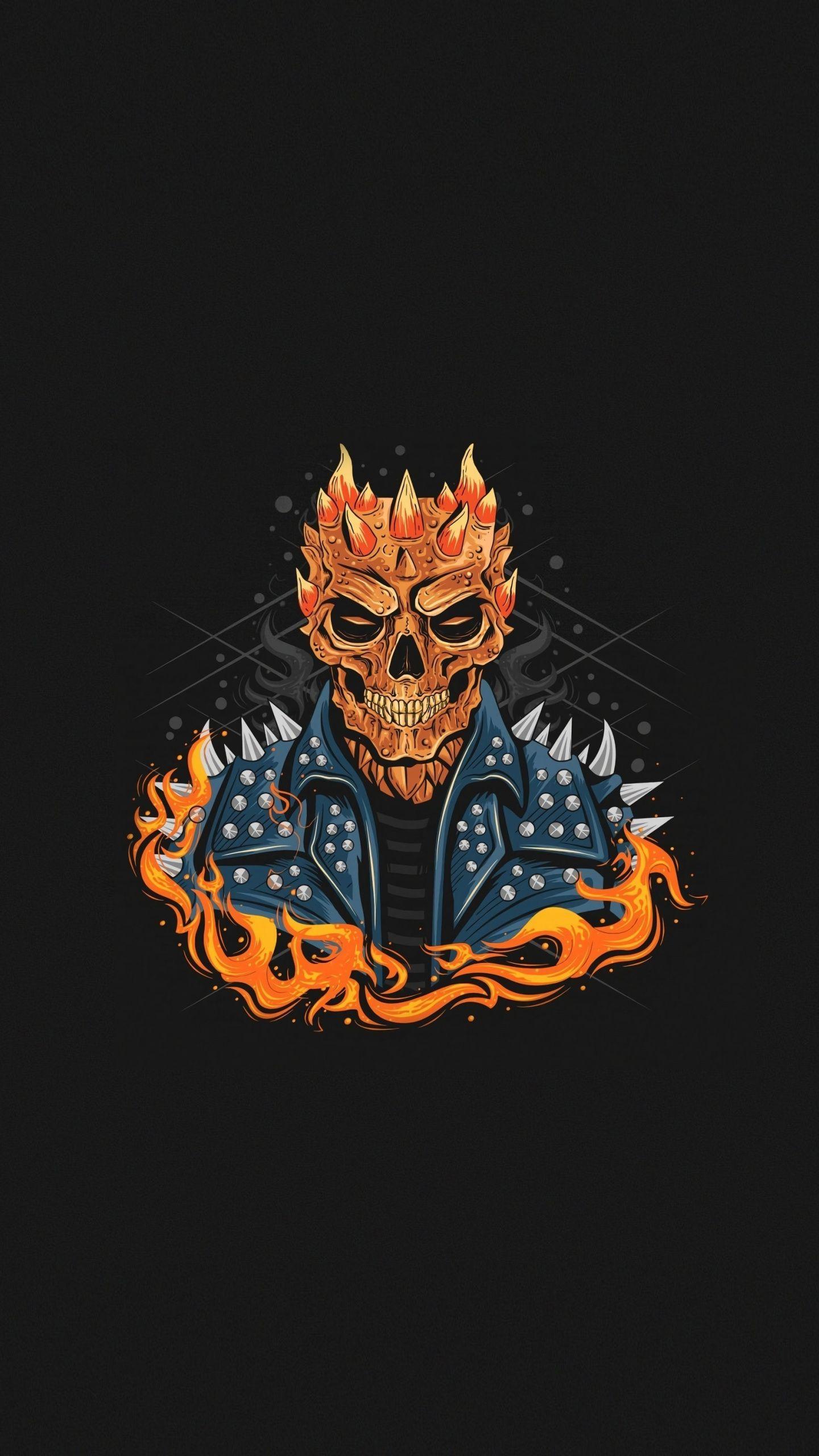 1440x2560 Ghost Rider, dark, Marvel, minimal wallpaper