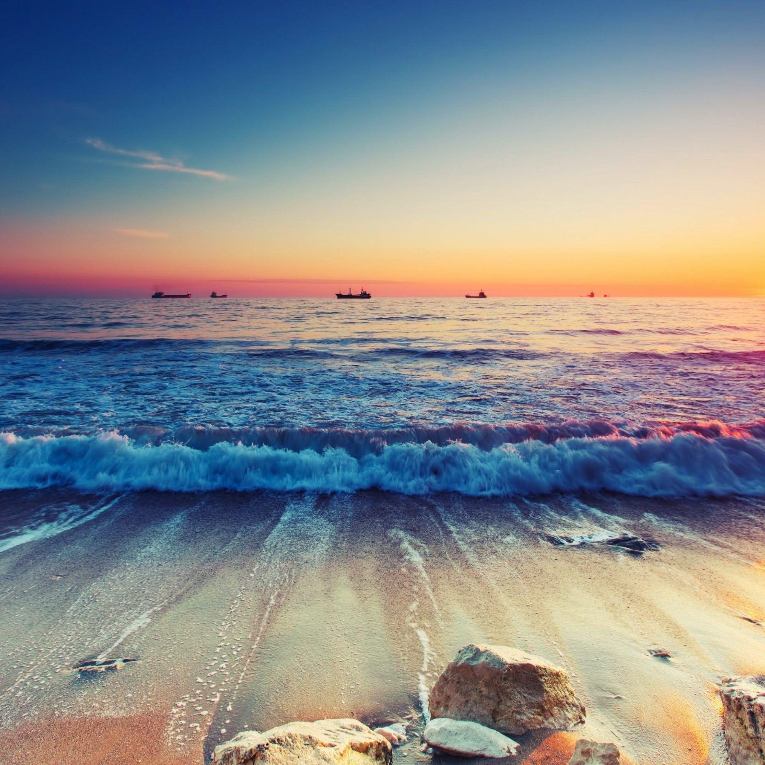 2560x2560 Sunset Sandy Beach Sparkling Waves Ultra HD 4k Resolution