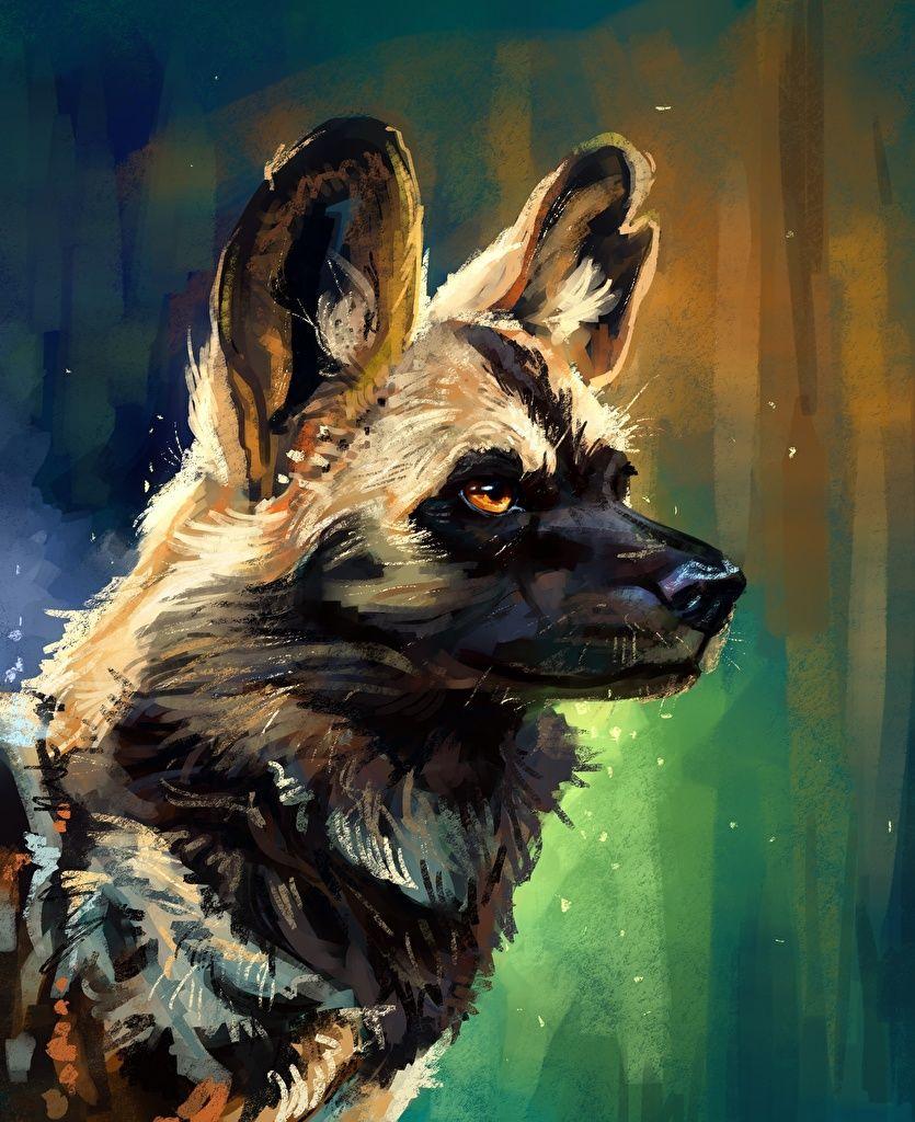 835x1024 Image African wild dog Hyenic dog Head Animals Painting Art