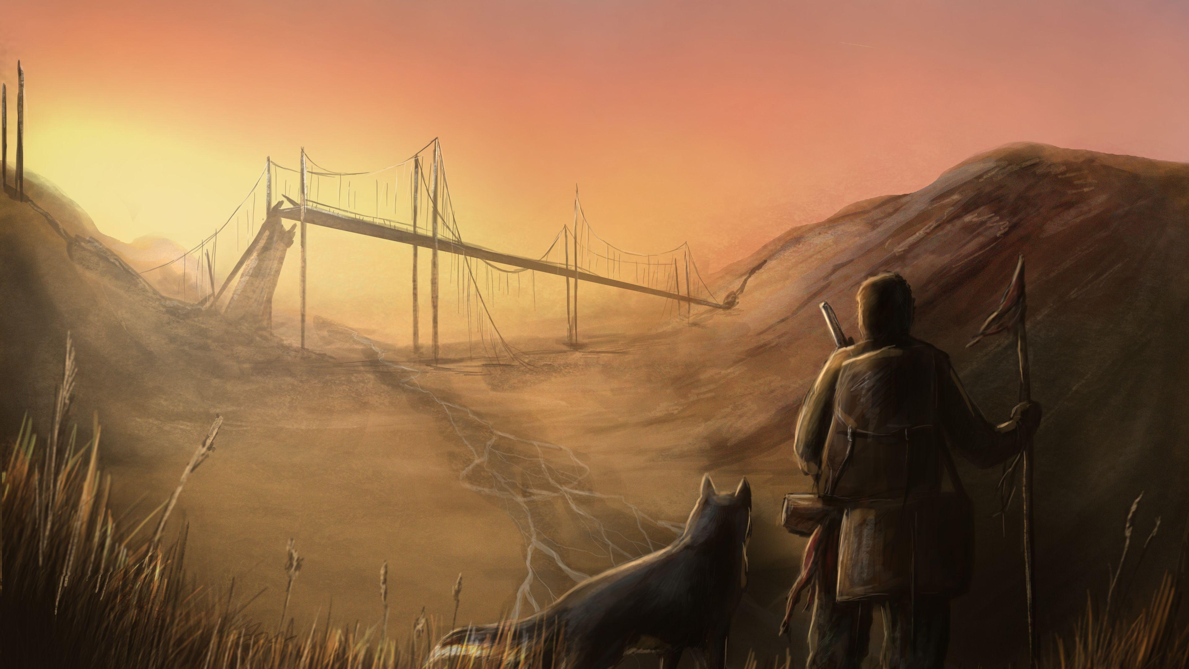 3840x2160 Wallpaper 4k Man With Dog Fantasy Looking Away 4k artist