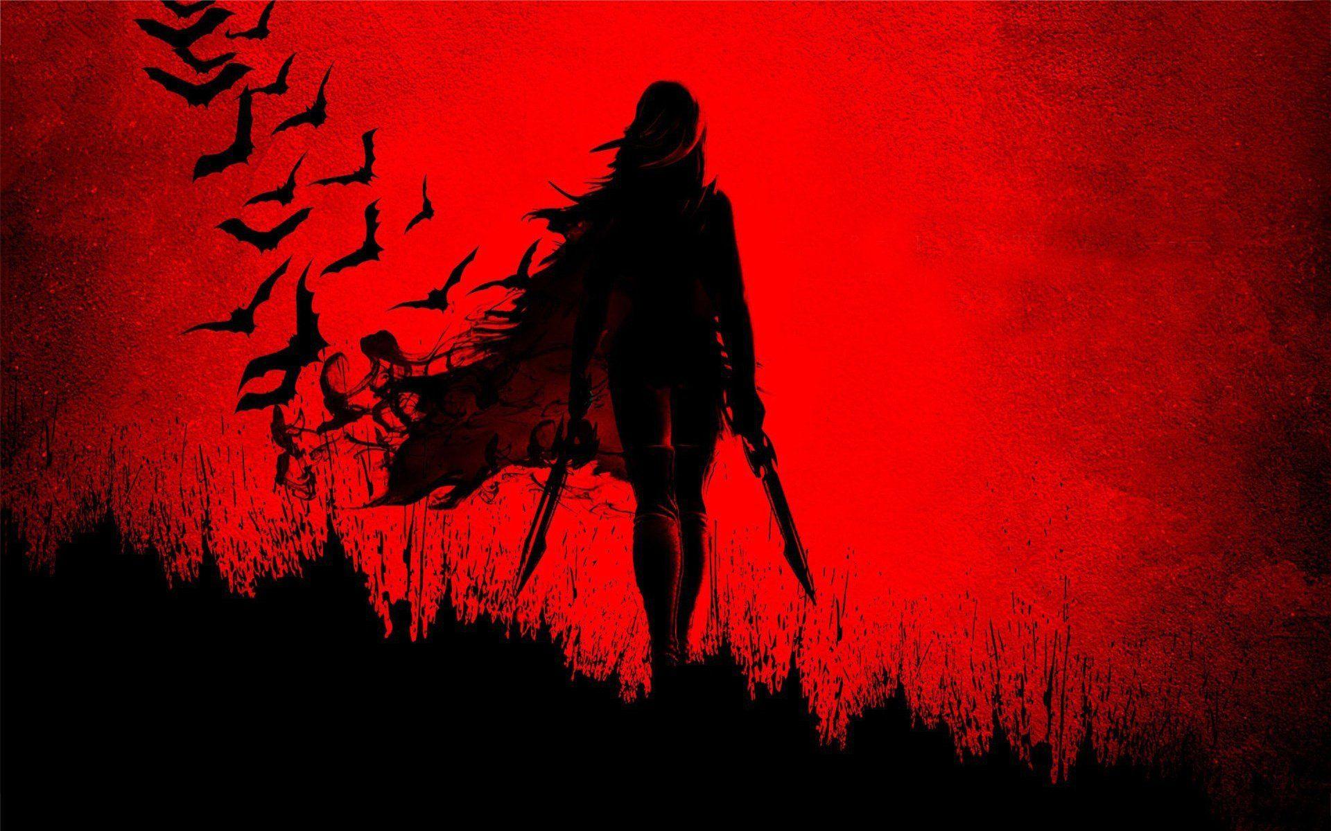 1920x1200 Blade Girl Shadow Wide Red Sword Hình nền Anime.  1920x1200
