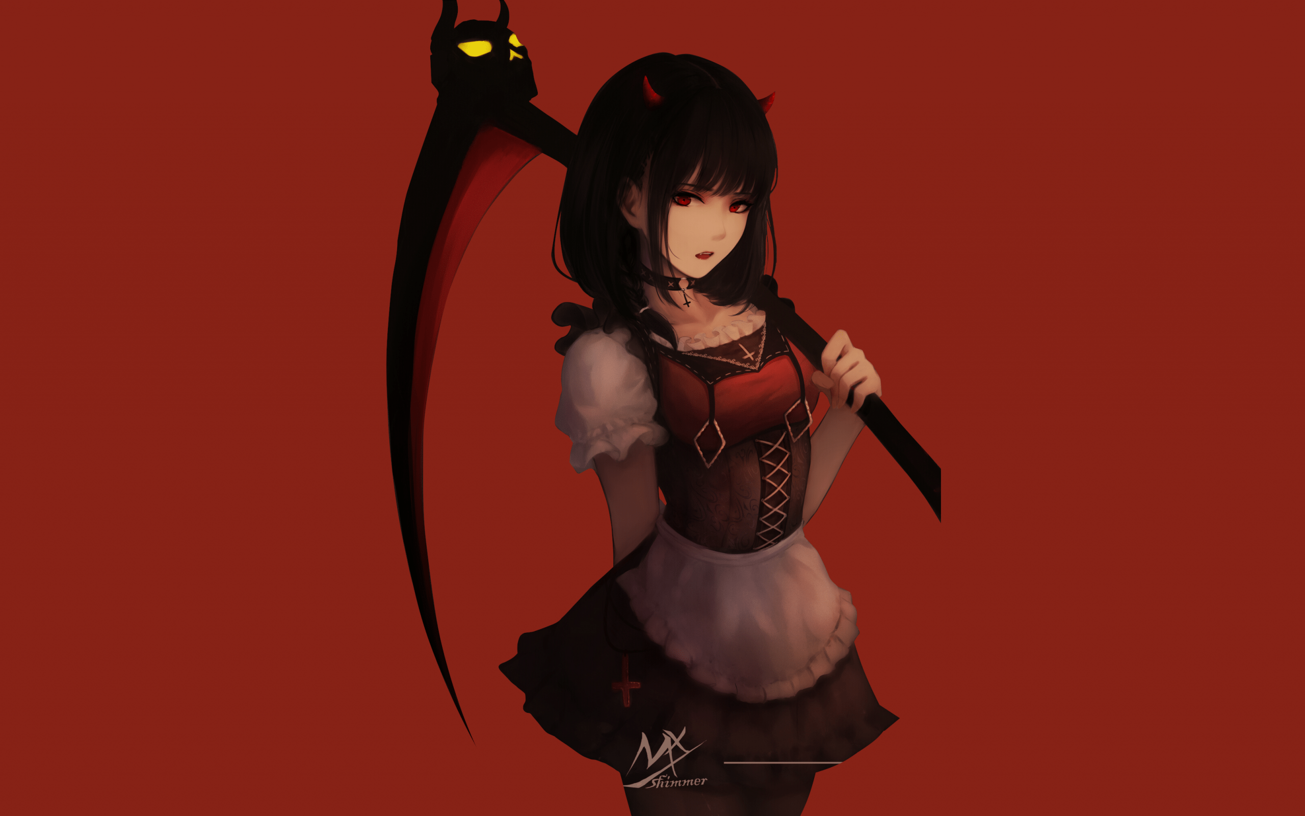 2560x1600 Download 2560x1600 Anime Girl, Scythe, Black Hair, Red Eye