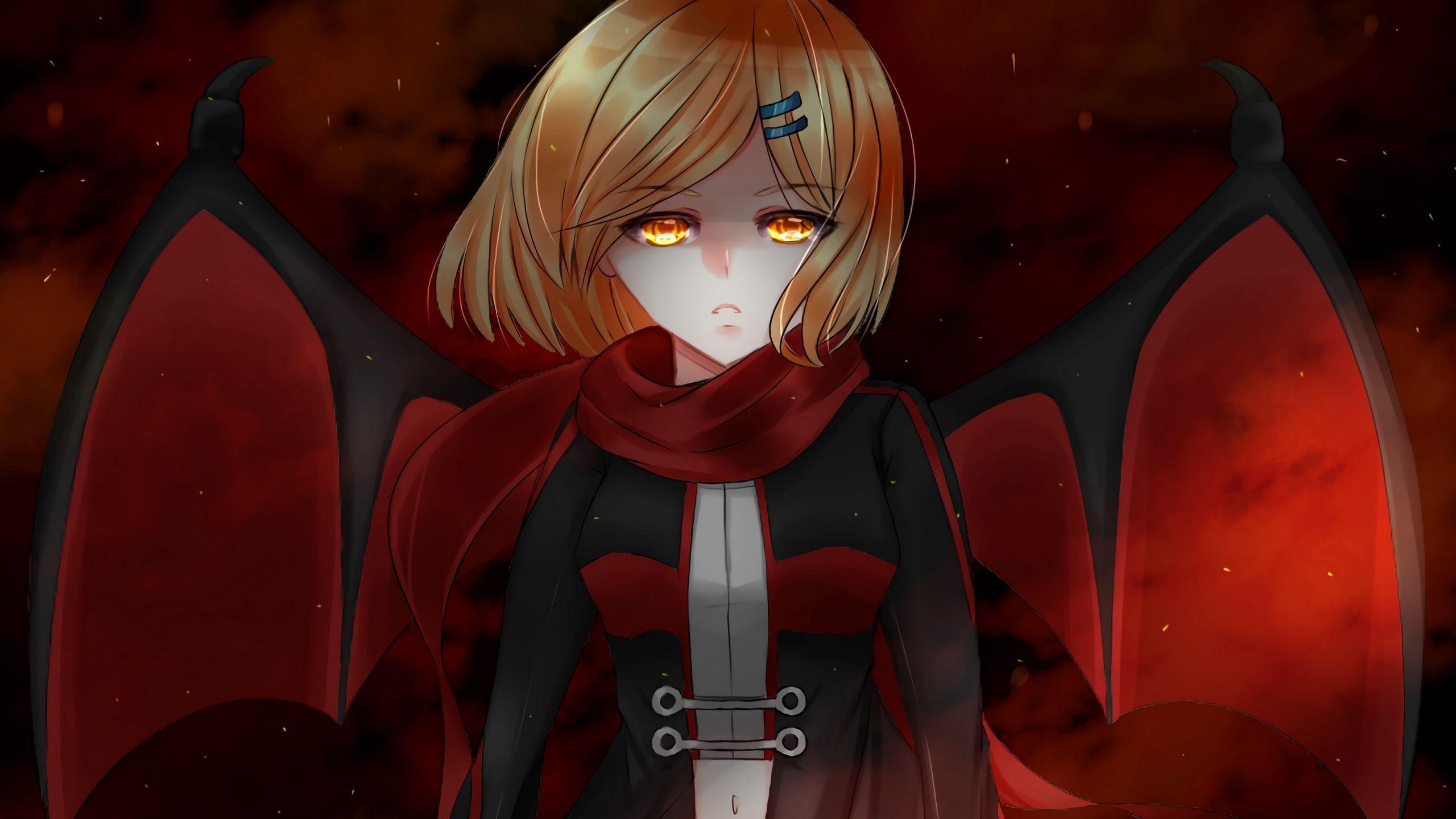 2560x1440 Download wallpaper 2560x1440 girl, anime, red, look widescreen 16