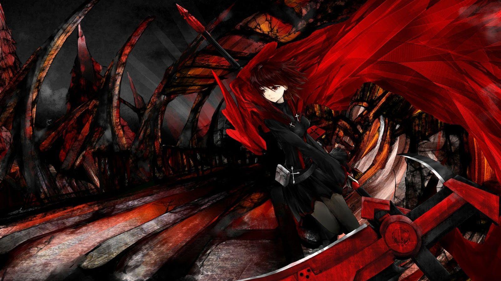1600x900 Free download Ruby Rose Red RWBY Death Scythe Girls Red Cape Girl