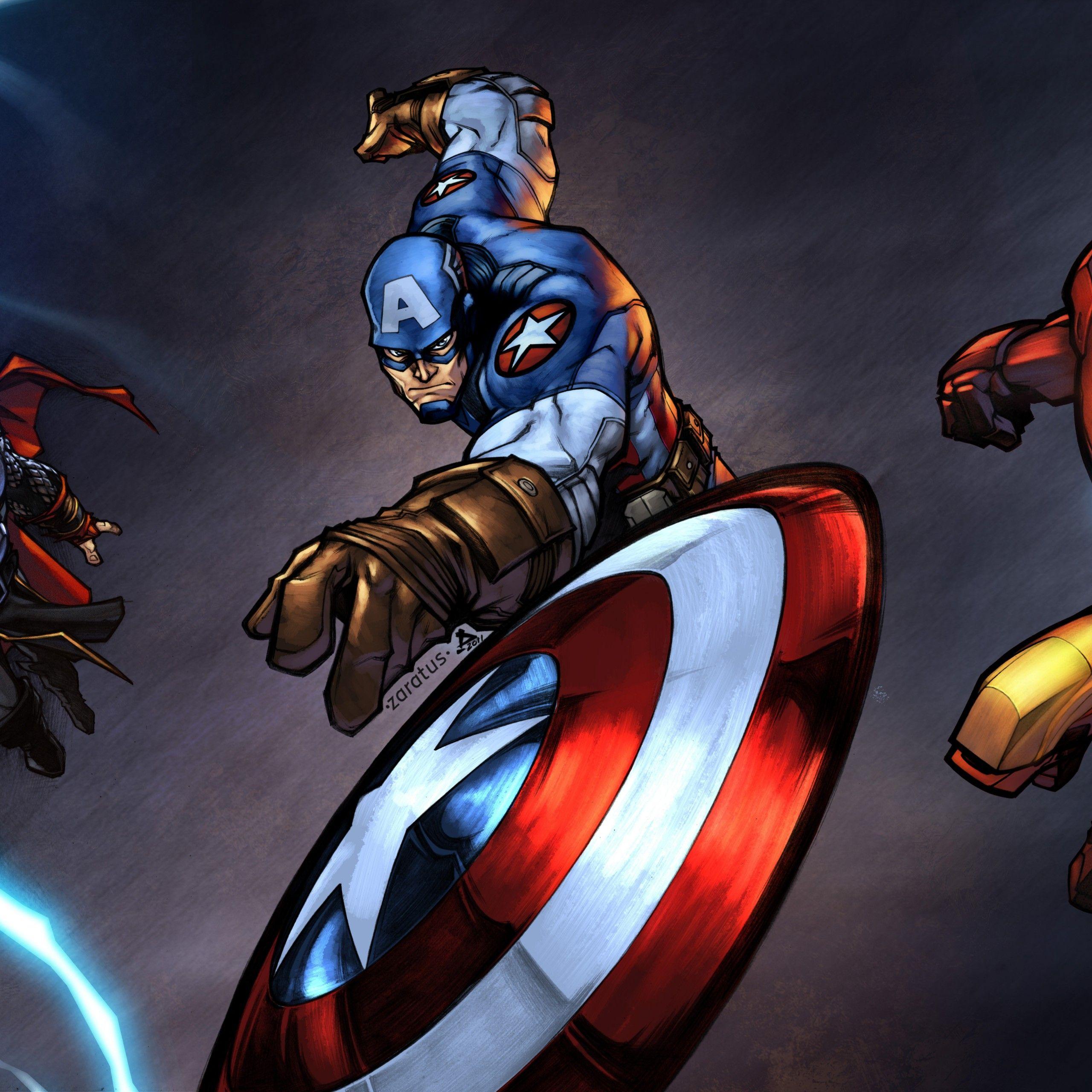 2560x2560 Wallpaper Thor, Captain America, Iron Man, Superheroes, Marvel