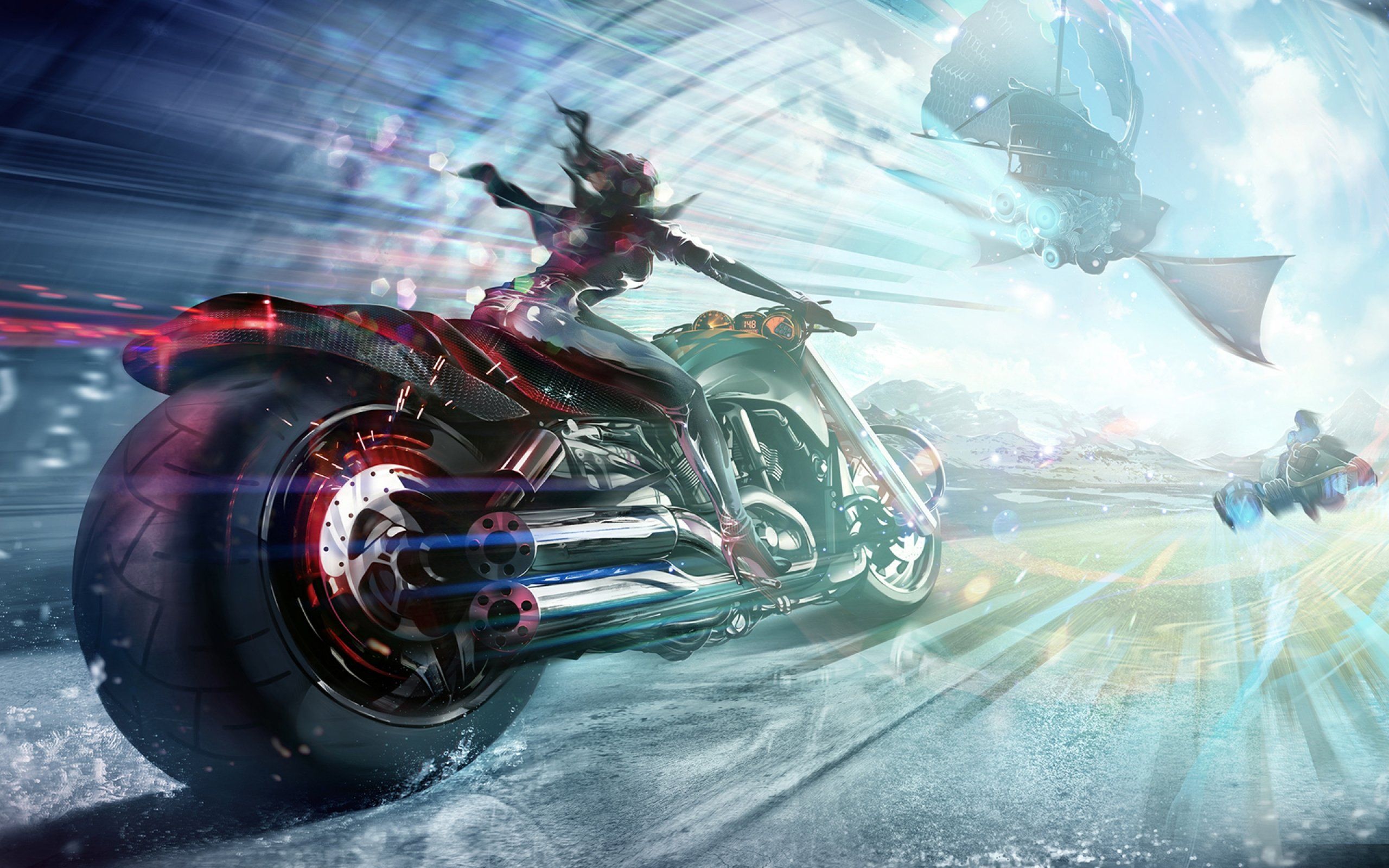 2560x1600 sci fi, Art, Artwork, Motorbike, Chopper, Girl, Motorcycle, Bike, Spaceship Wallpaper HD / Desktop and Mobile Background