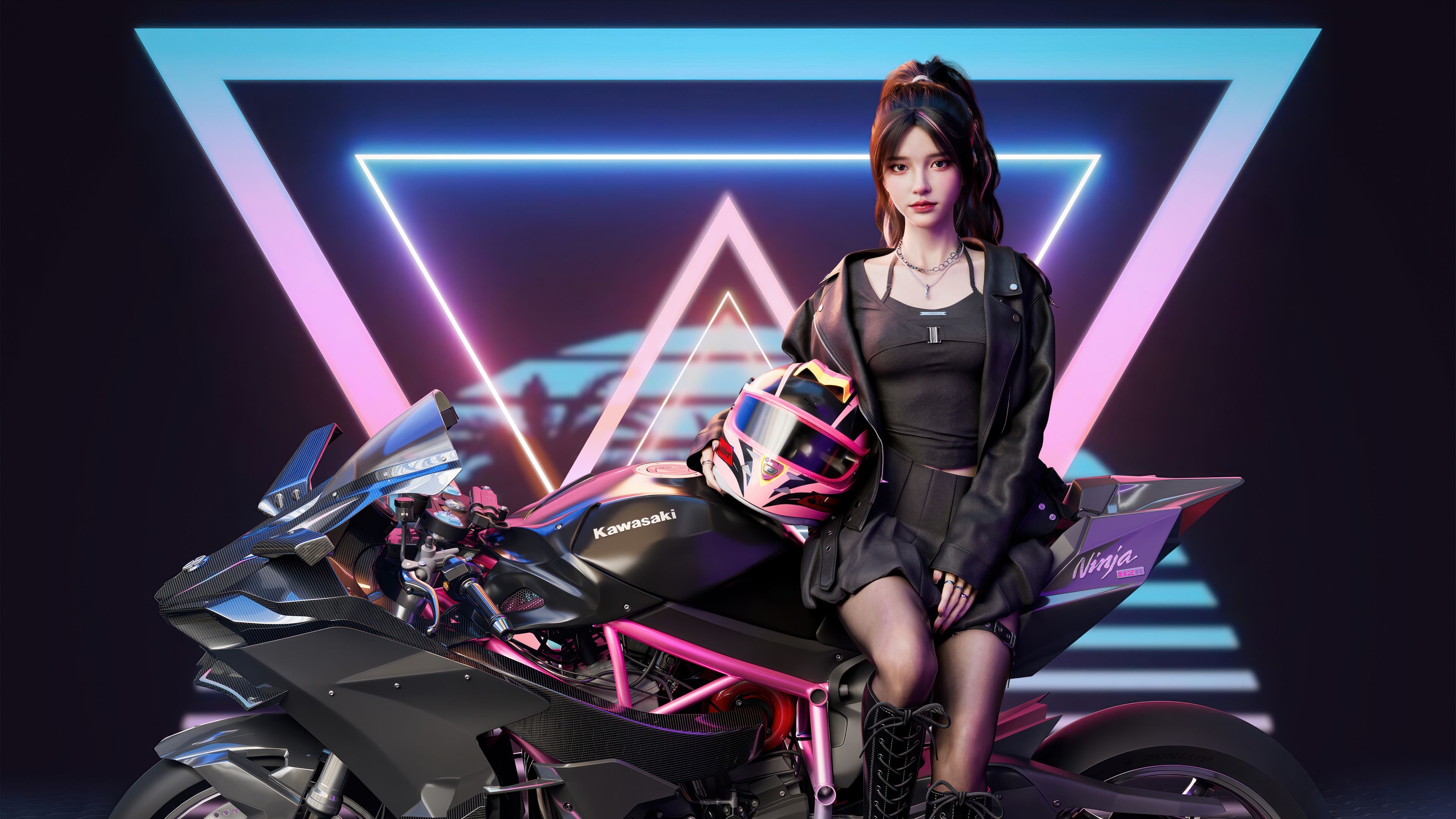 3840x2160 Anime Girl CGI Motorcycle Wallpaper 4K HD PC d