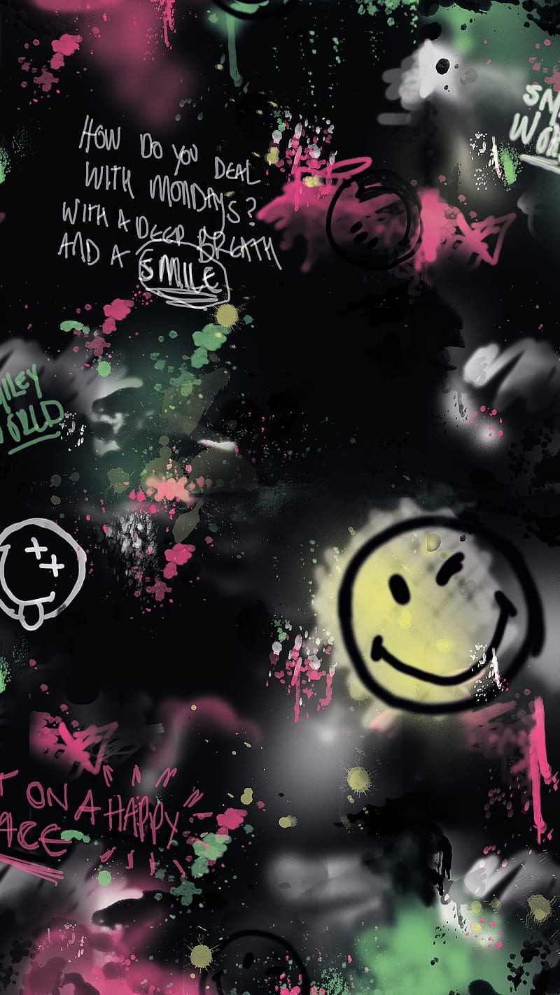 800x1422 Mondays, dark, smiley, smiley face, words, HD phone wallpaper