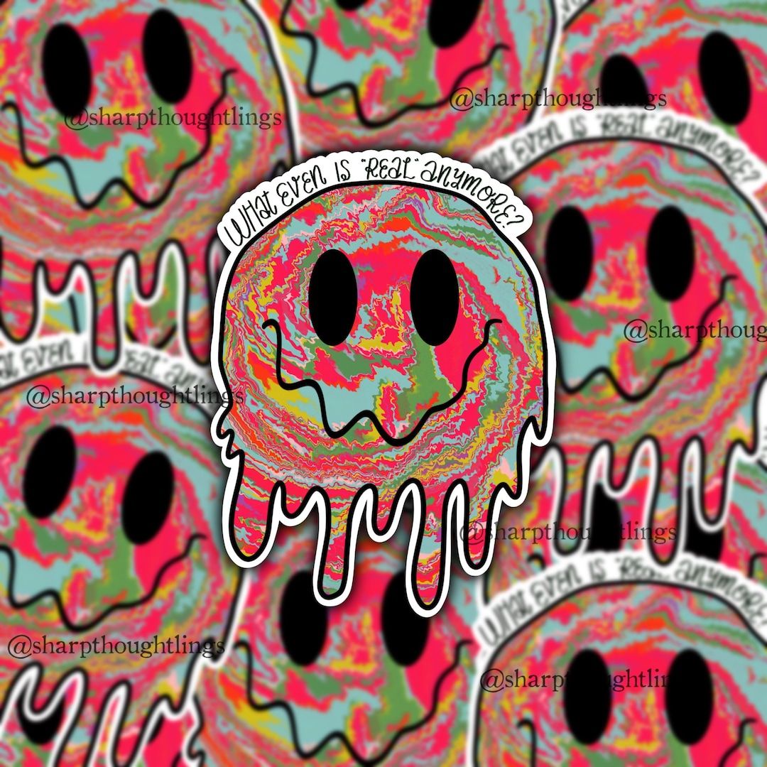 1080x1080 Drippy Smiley Face Sticker. Trippy Sticker. Smile Sticker. Smiley Aesthetic. Trendy Sticker