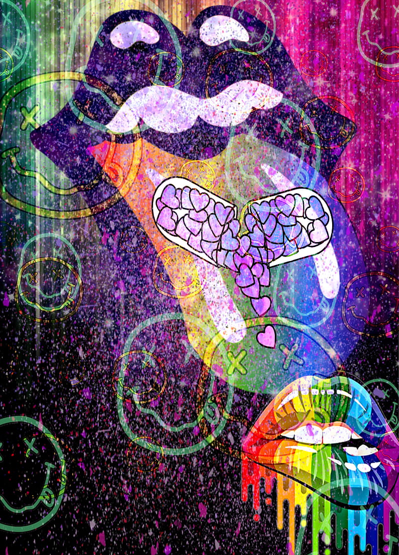 800x1112 Lip Trip, galaxy, lips, nirvana, psicodelia, rainbow, smiley face, trippy, HD phone wallpaper