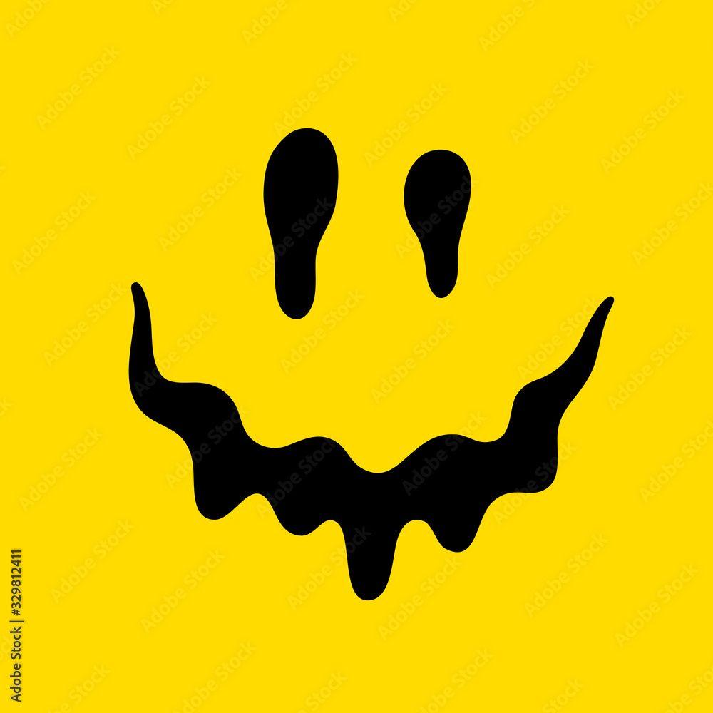 1000x1000 Melting smile. Dripping smile. Smile icon. Yellow smile. Smiley on yellow background. Vector emoji. Color easy to edit. Stock Vector