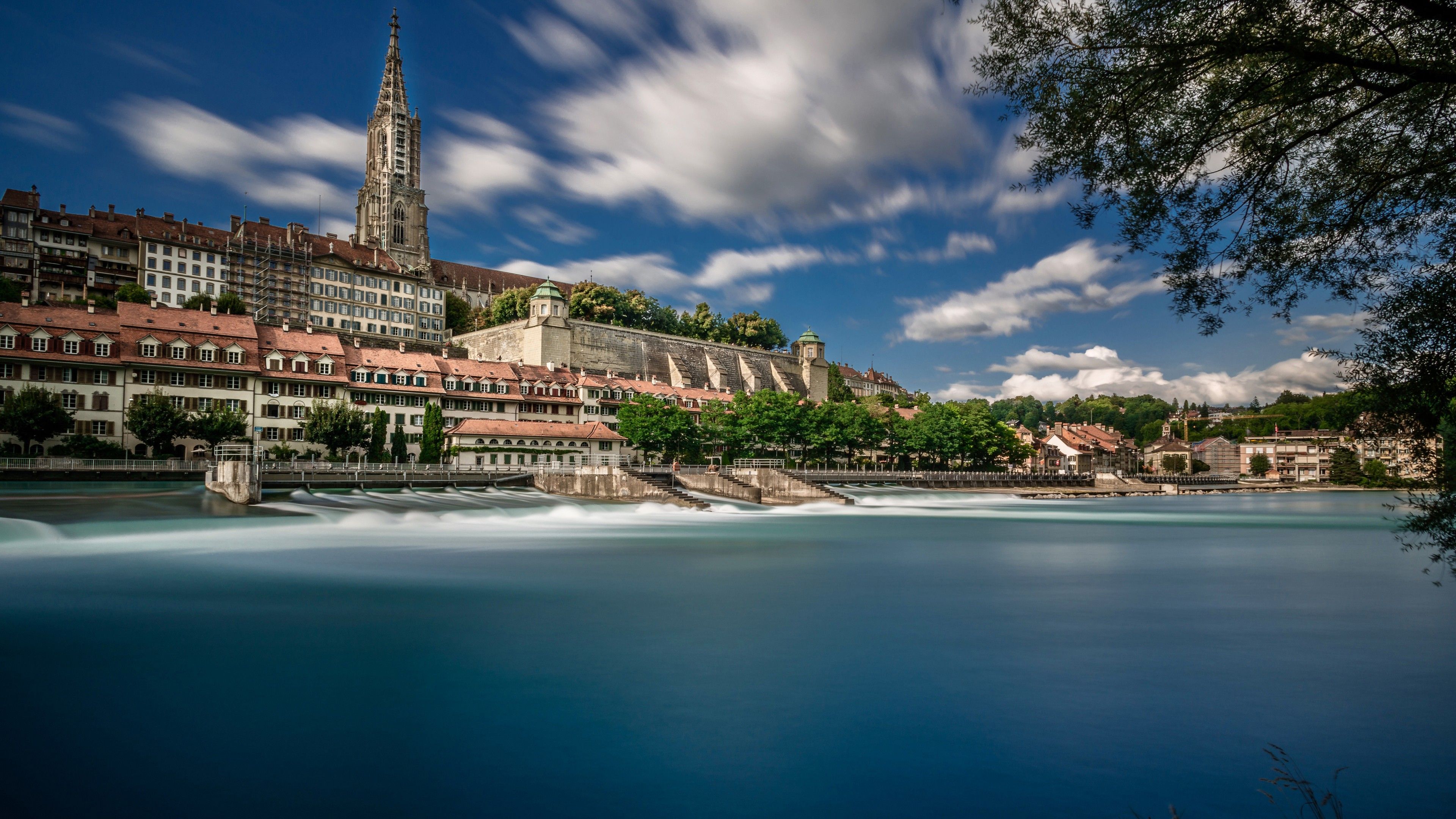 3840x2160 Switzerland Bern River HD Travel Wallpaper