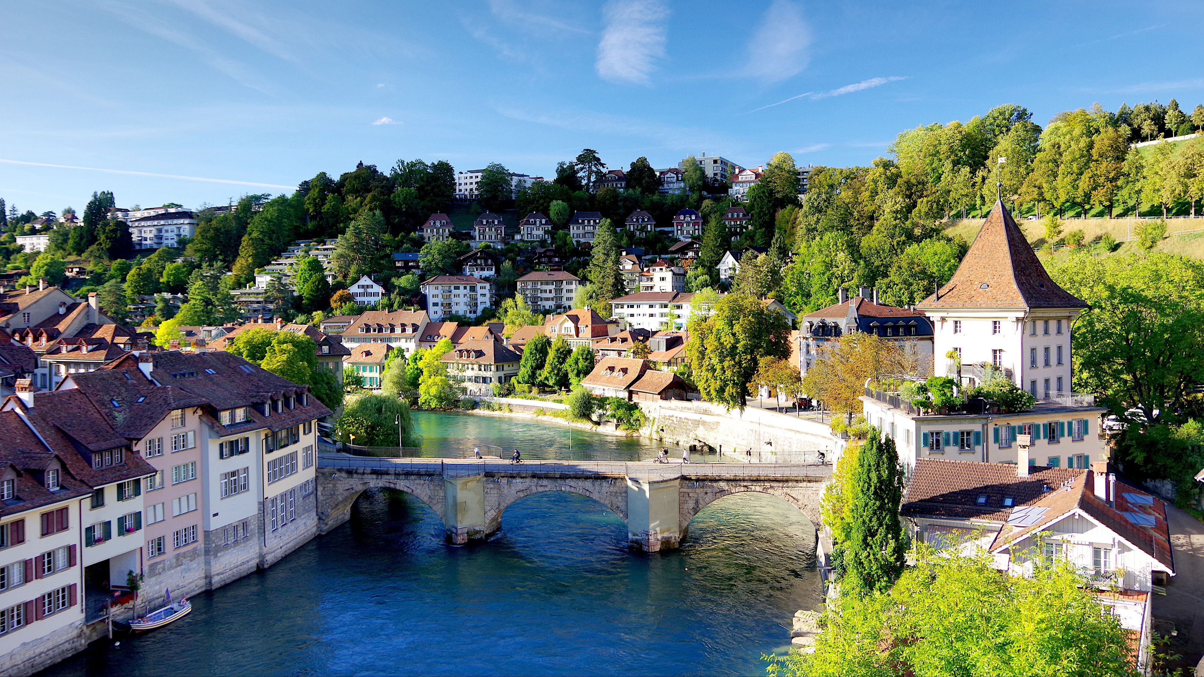 3840x2160 Download wallpaper 3840x2160 city, river, bridge, buildings, view, bern, switzerland 4k uhd 16:9 HD background