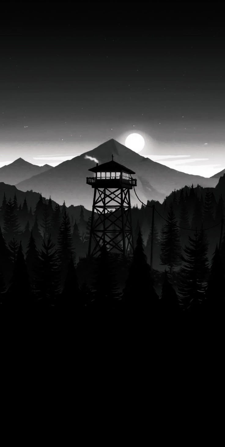 736x1457 Firewatch black and white wallpaper